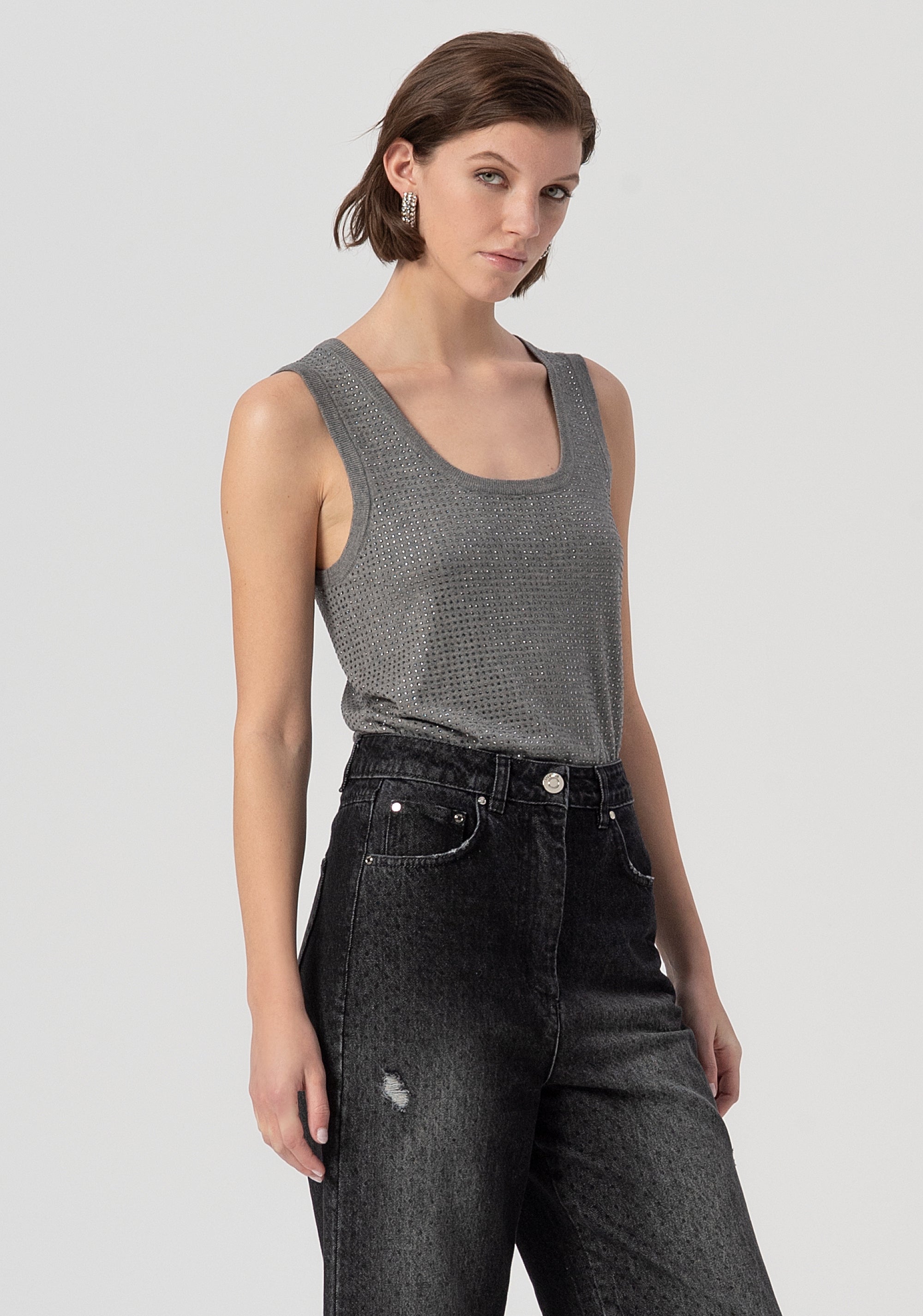 Jeans boyfriend made in black denim with middle wash Fracomina FS25WV5001D40001-553-2
