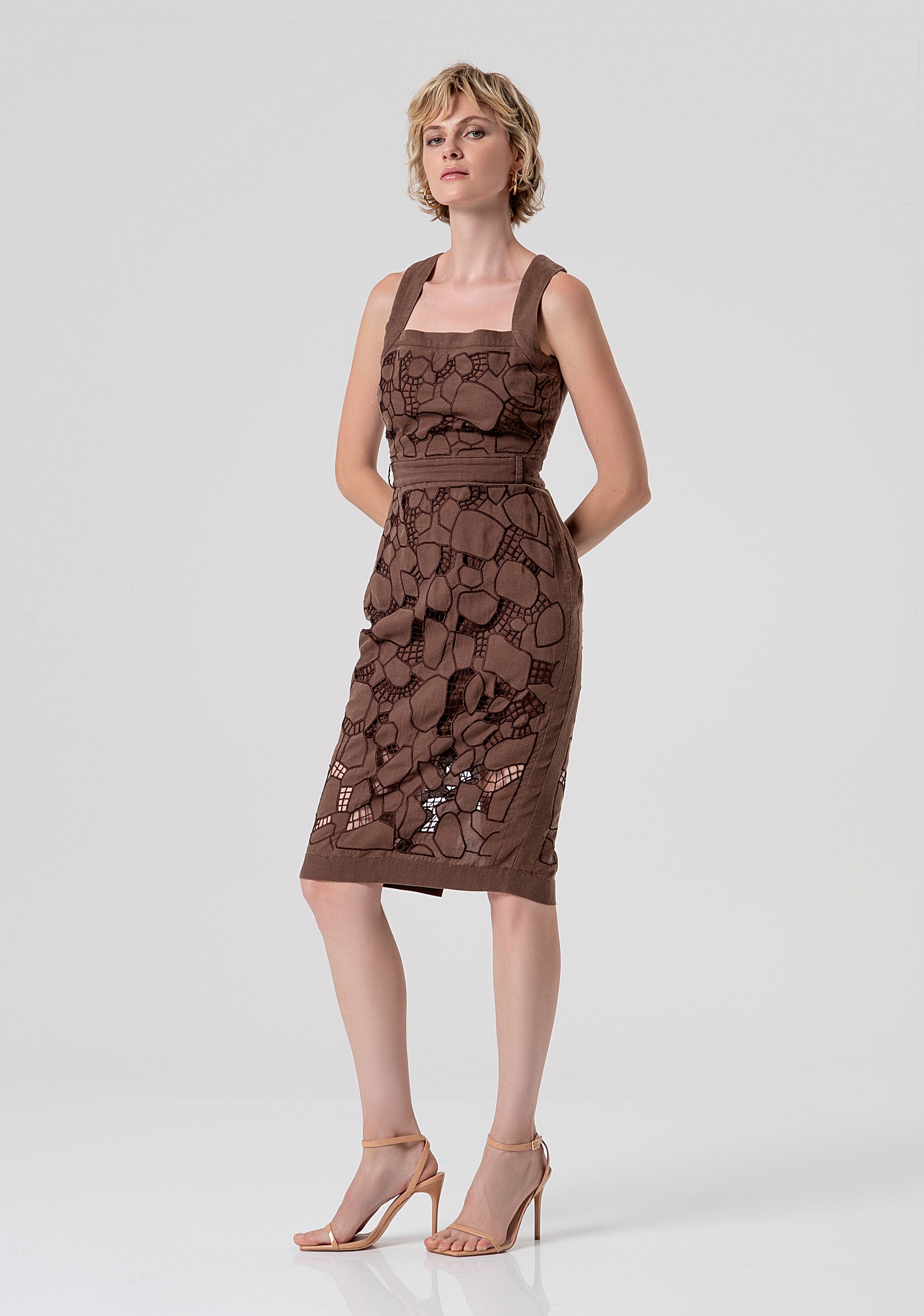 Sleeveless sheath dress middle length made in embroidered fabric Fracomina FS26SD1012W826E5-091-1