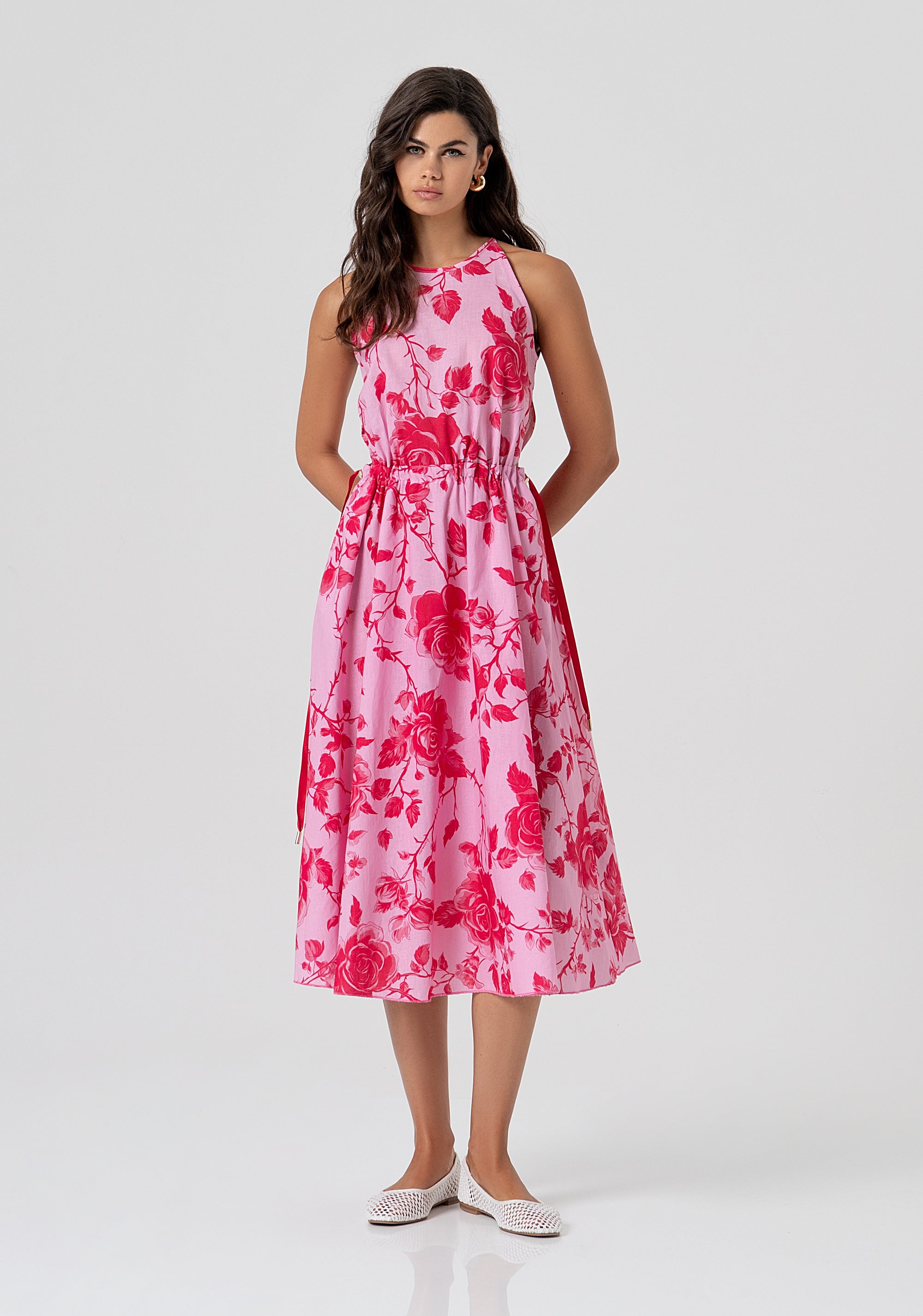 Sleeveless dress middle length with flowery pattern Fracomina FS26SD2012W622K9-G54