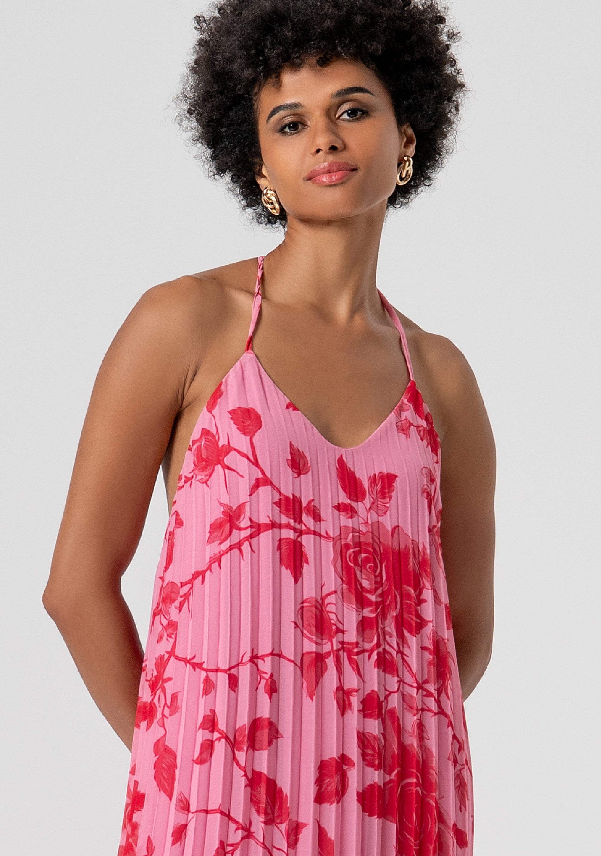 Long sleeveless dress made in georgette with plissè effect with flowery pattern Fracomina FS26SD3002W412K9-G54-2