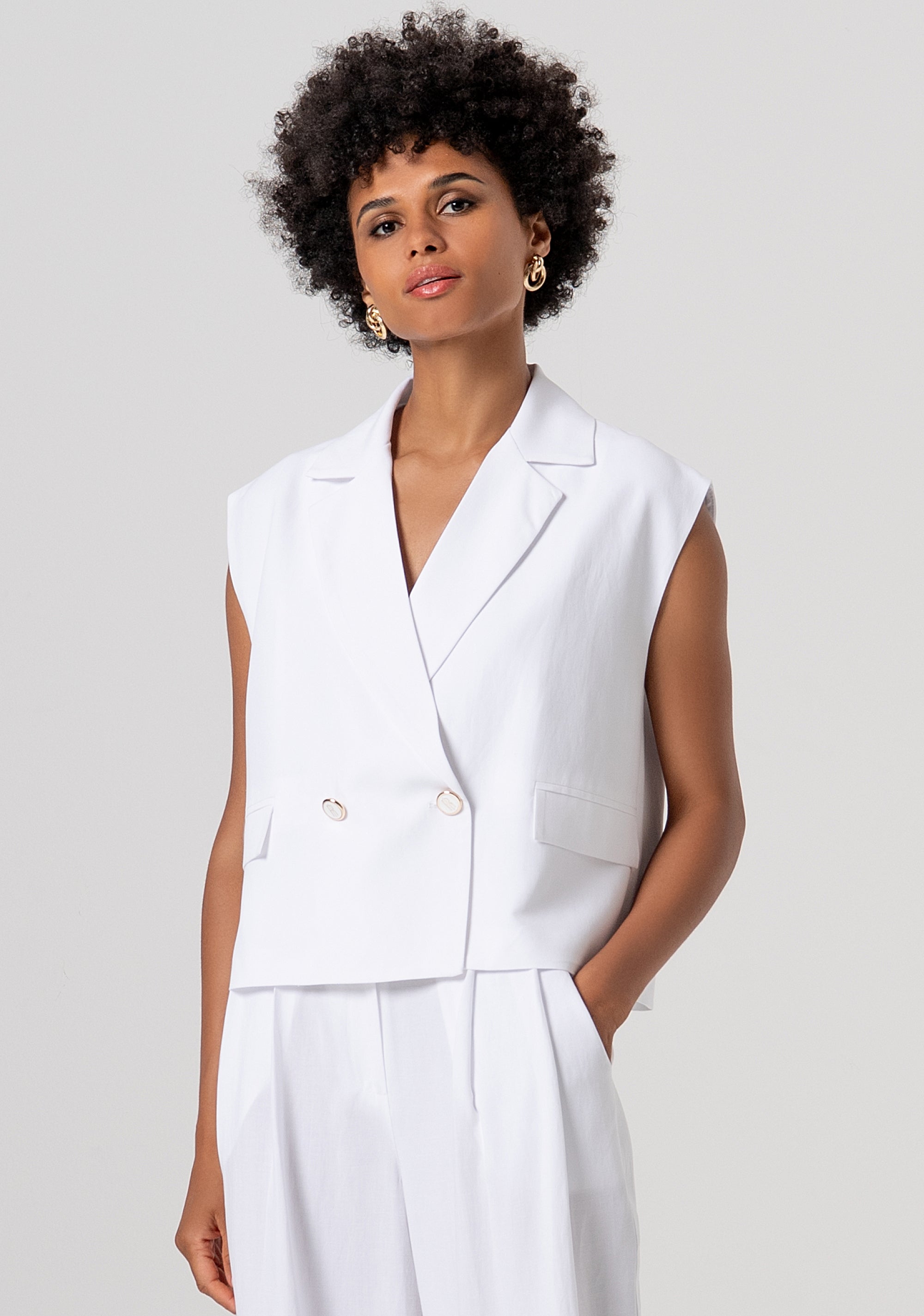 Sleeveless blazer jacket double breasted with linen Fracomina FS26SJ1001W62201-278