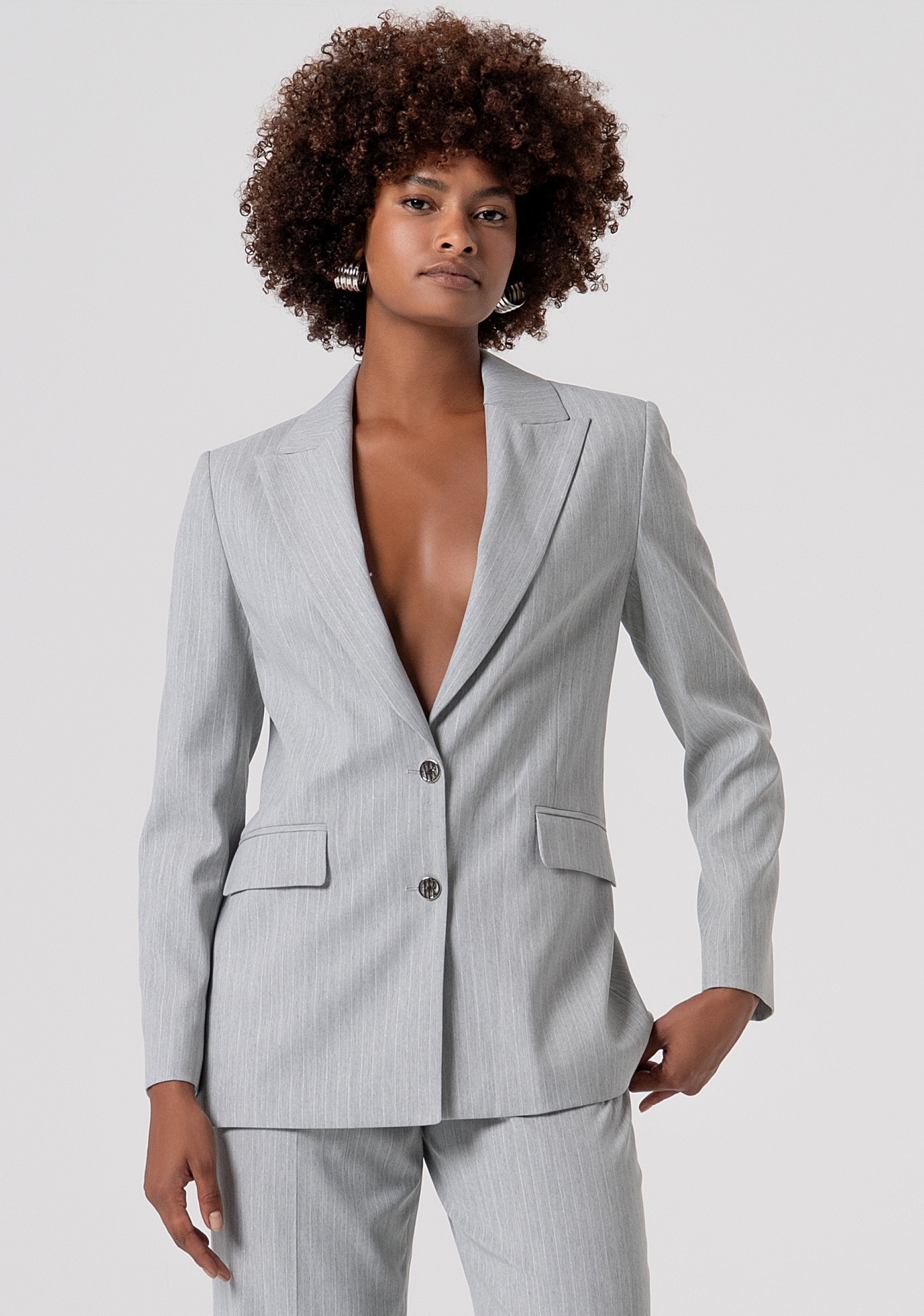 Pinstriped long blazer jacket regular fit single breasted Fracomina FS26SJ3002W587Q7-156