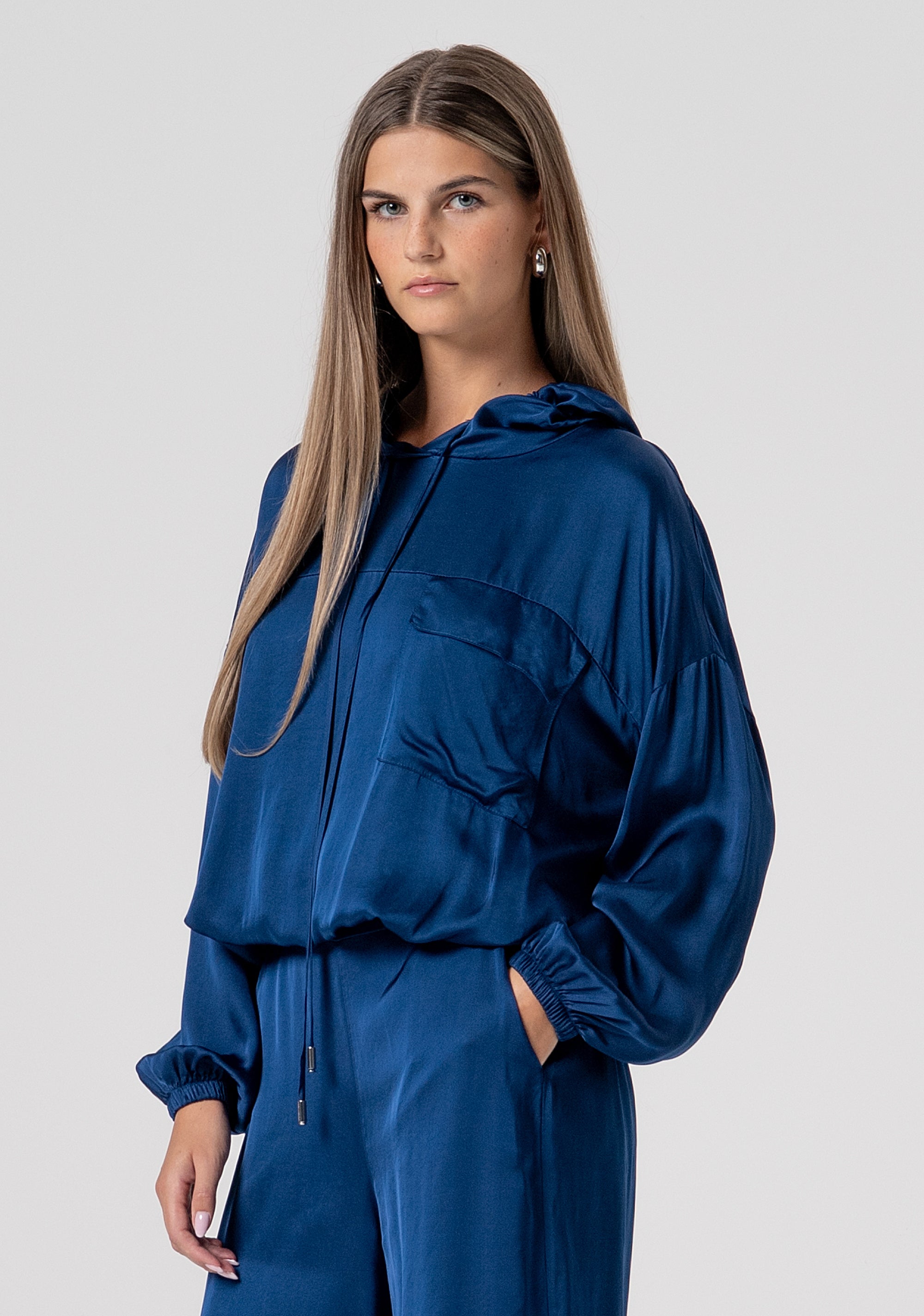 Blouse regular fit with hood made in satin Fracomina FS26ST1003W41301-064-2