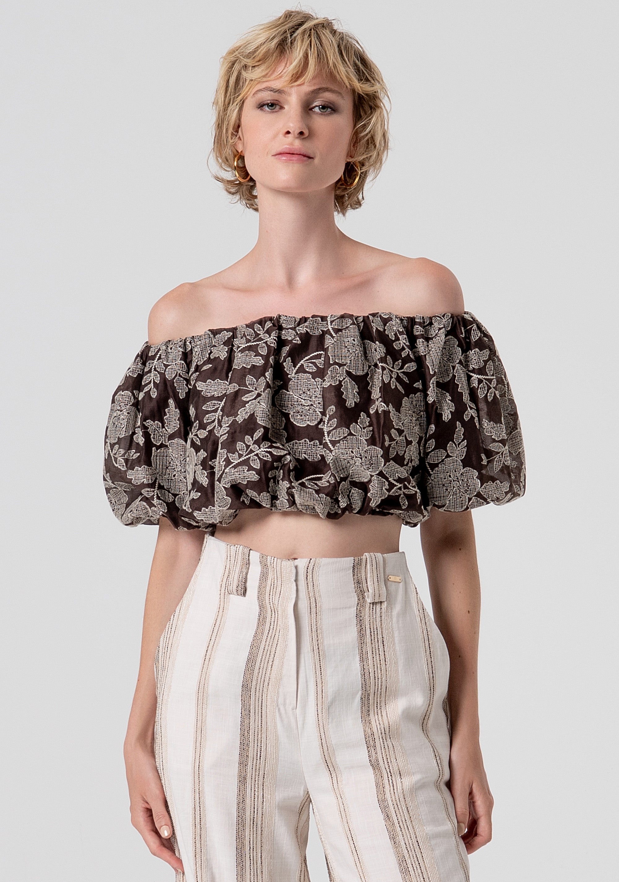 Top cropped made in embroidered fabric Fracomina FS26ST1004W834E5-091-1
