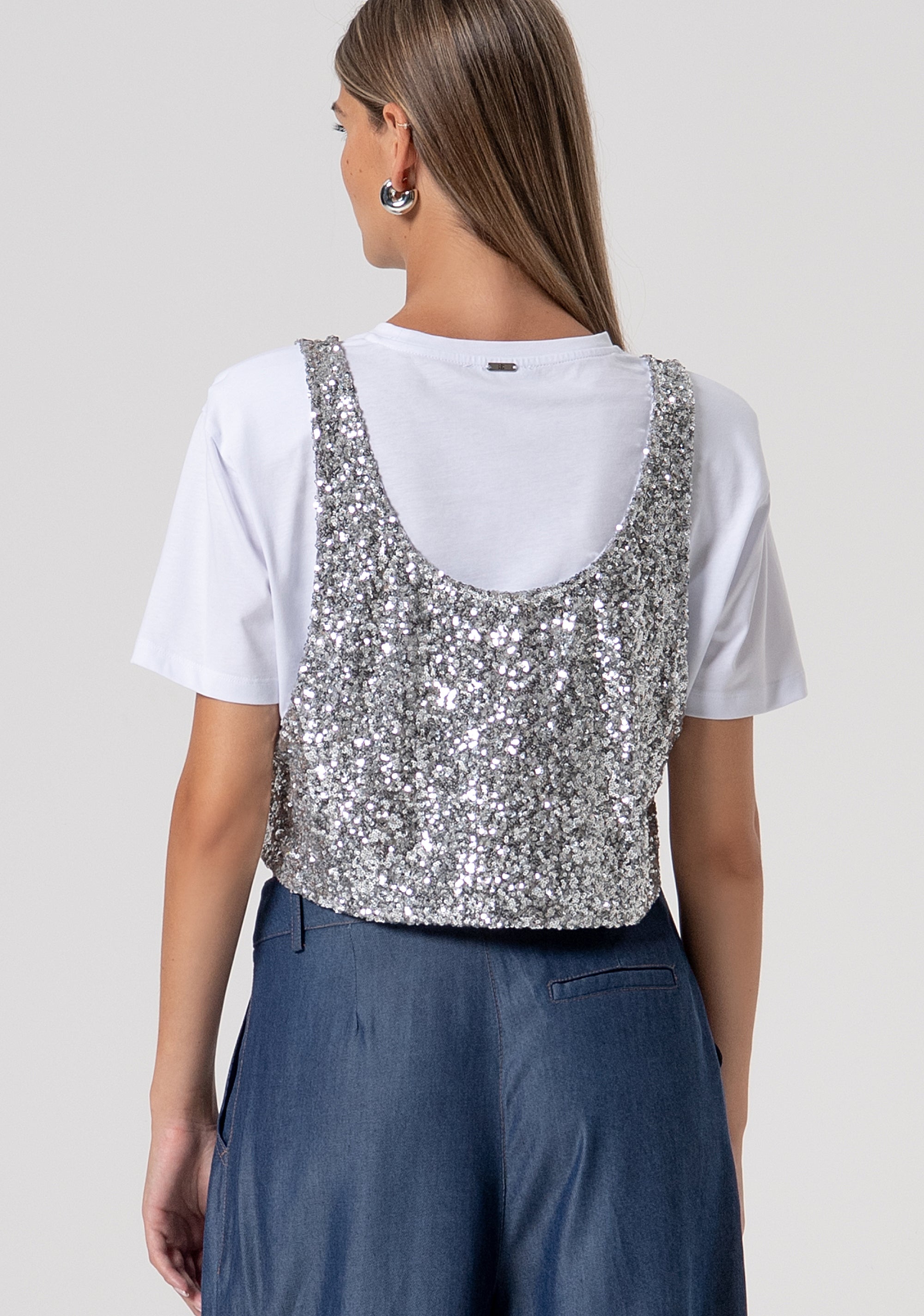 T-shirt cropped with undershirt made in sequins Fracomina FS26ST3003W795N6-389-3