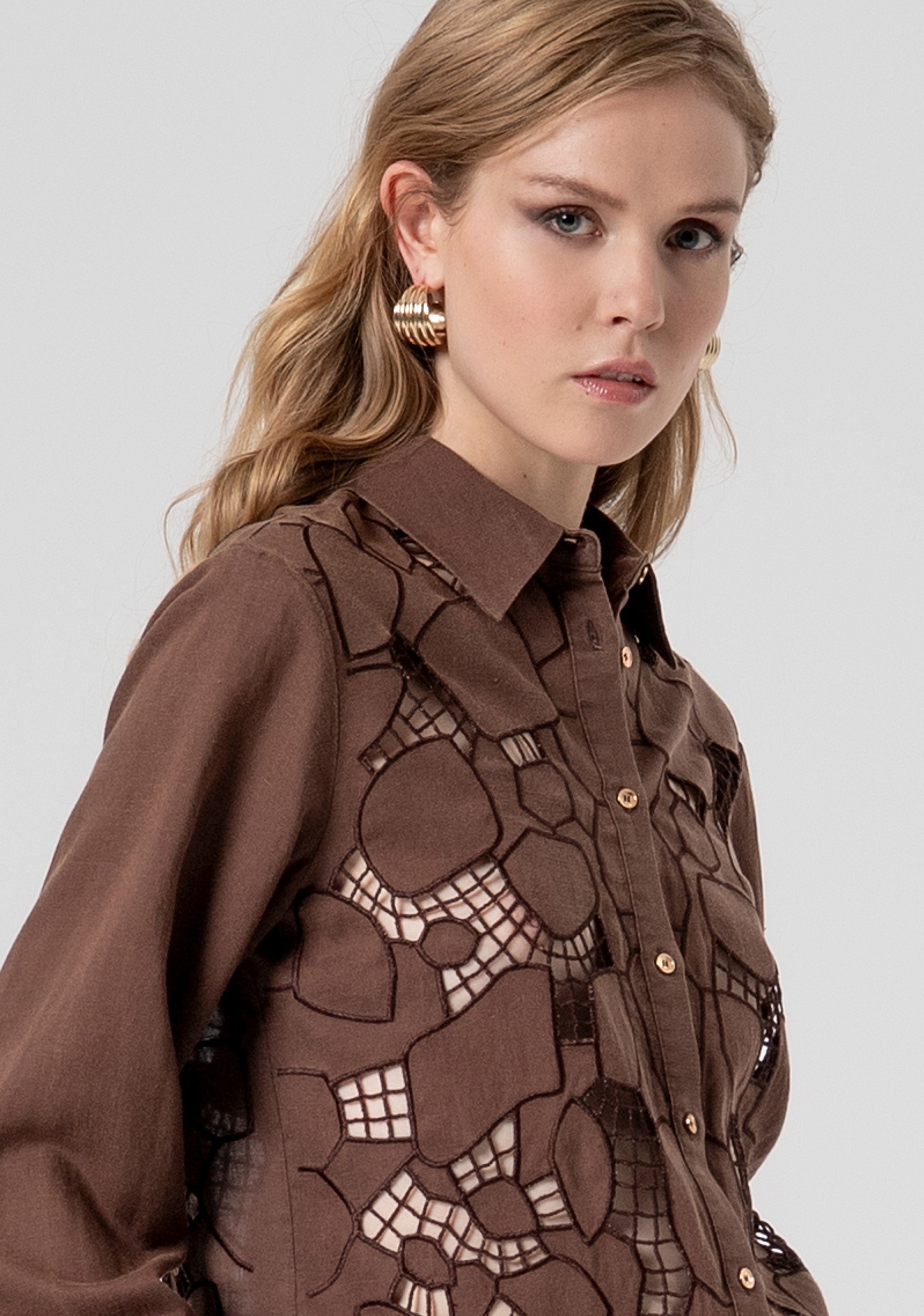 Shirt regular fit with embroideries made in tencel and linen Fracomina FS26ST6001W826E5-091-2