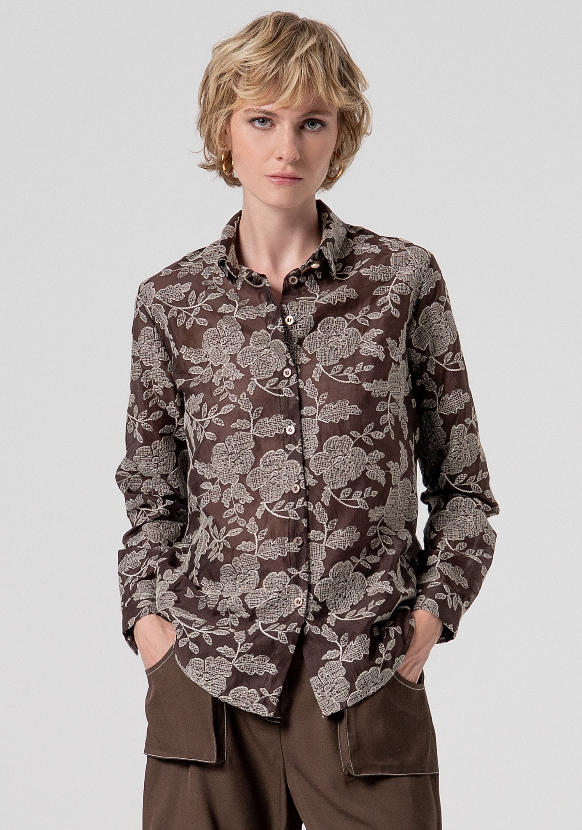 Shirt regular fit made in flowery embroidered fabric Fracomina FS26ST6018W834E5-091-1