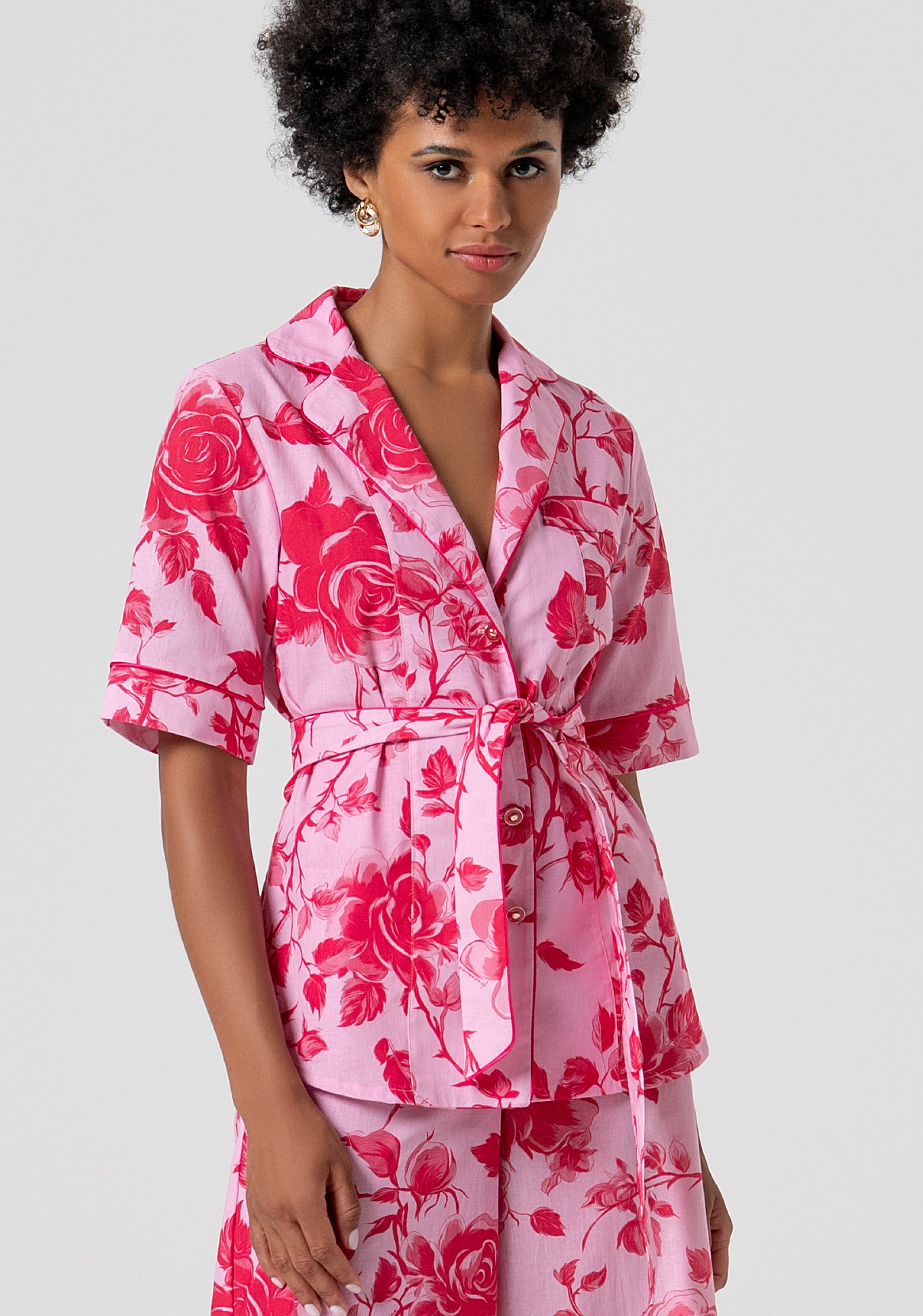 Shirt regular fit made in cotton and linen and with flowery pattern Fracomina FS26ST6019W622K9-G54-1