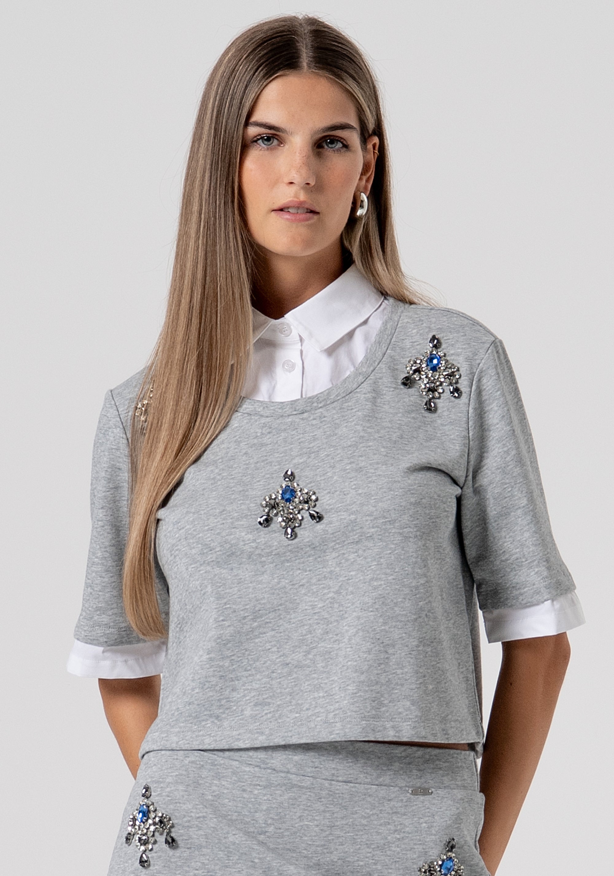 Sweater cropped with jewel applications Fracomina FS26ST9001F408R9-156-1