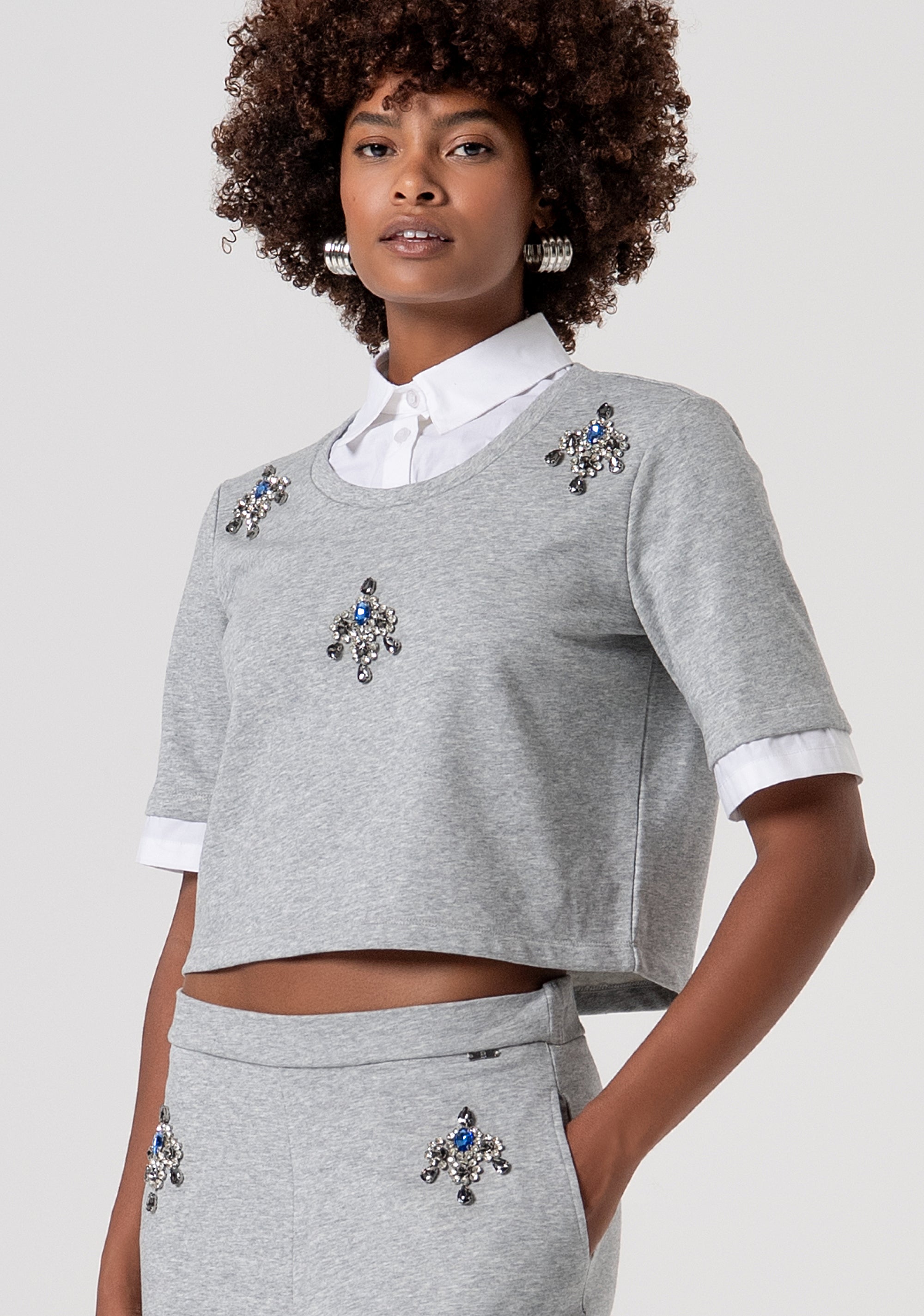 Palazzo pant flare made in fleece with jewel applications Fracomina FS26SV3003F408R9-156-2