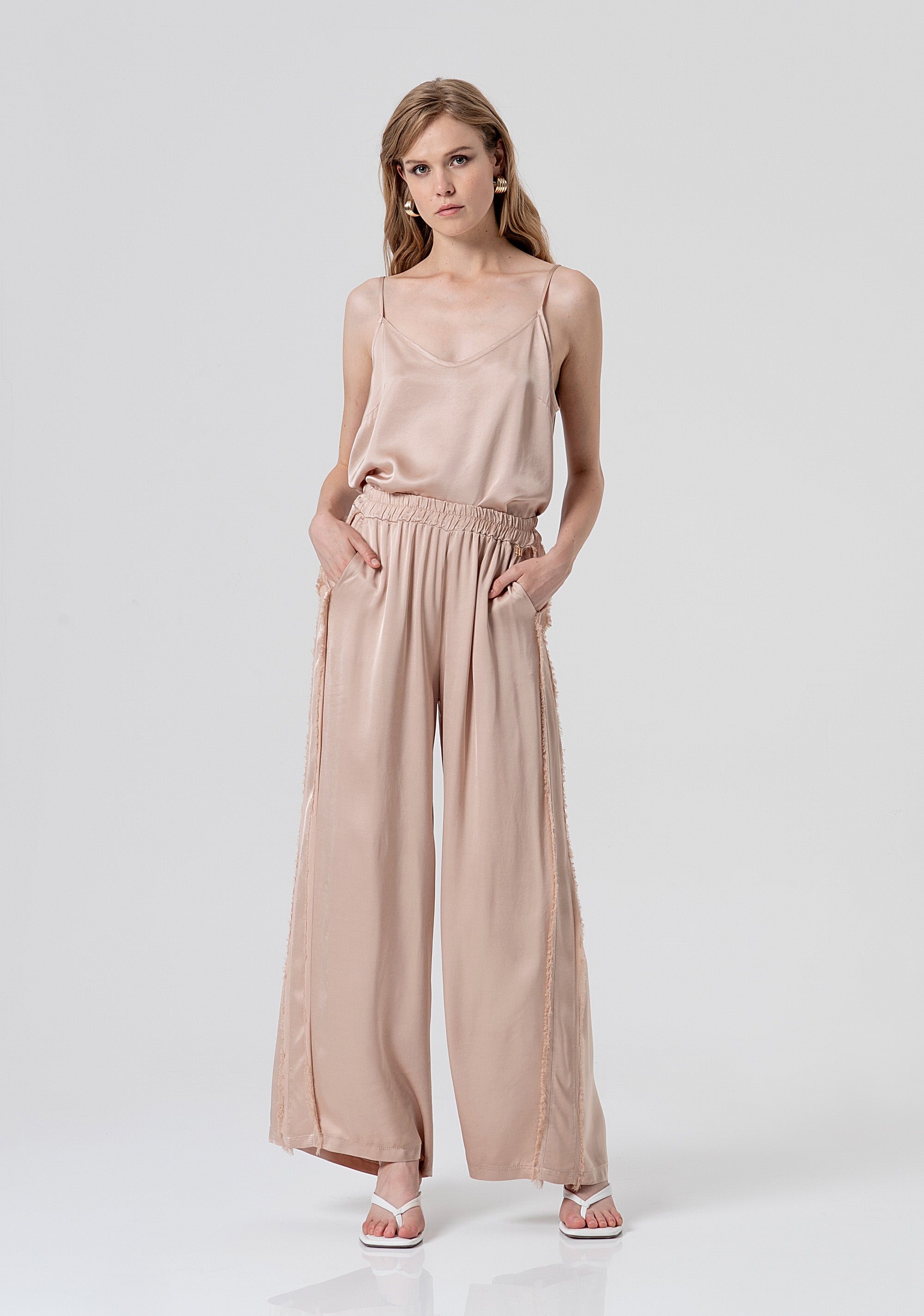 Palazzo pant flare made in viscose satin Fracomina FS26SV3010W41301-050-1