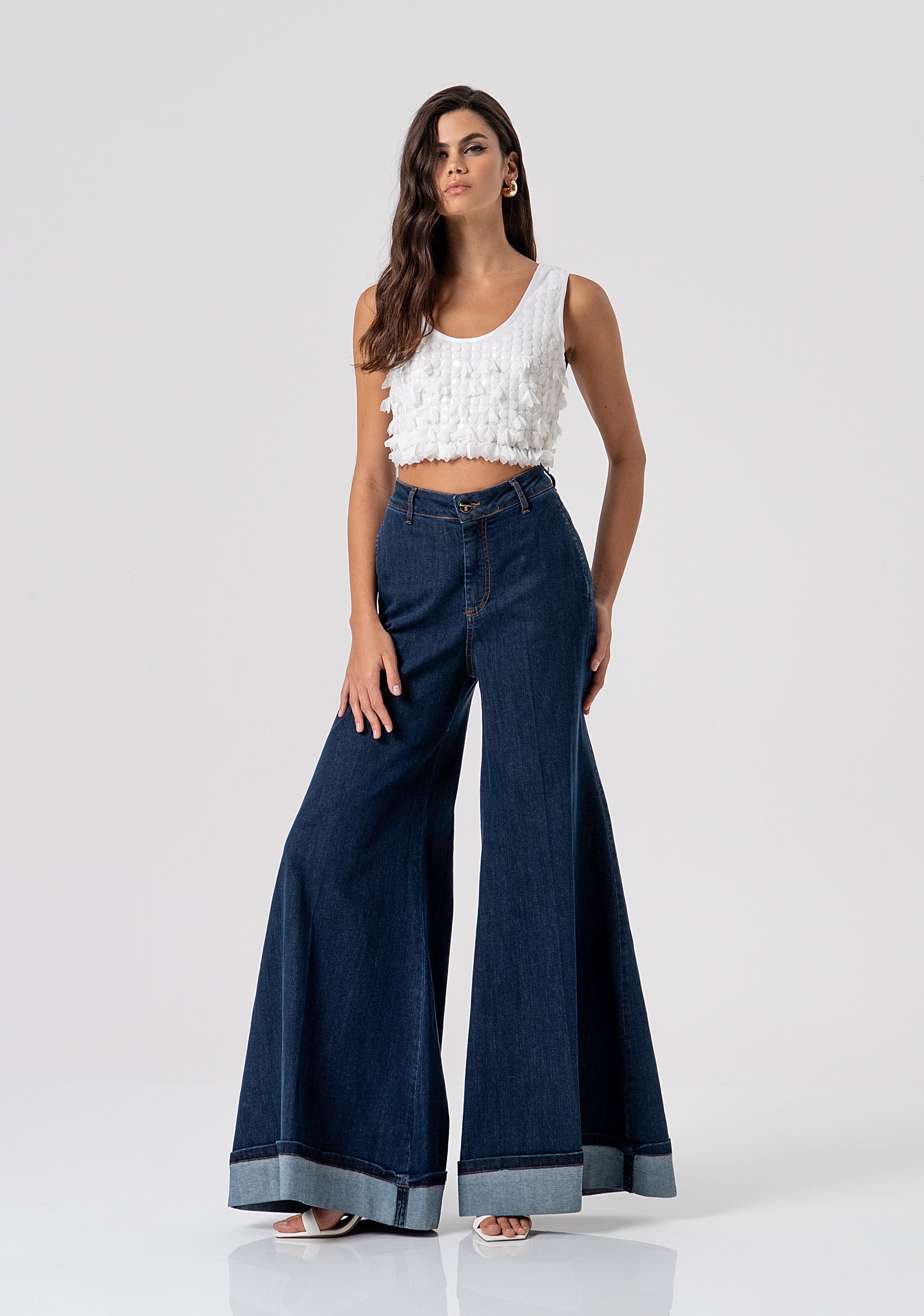 Flare palazzo pant jeans made in denim with dark wash Fracomina FS26SV3017D40193-365-1