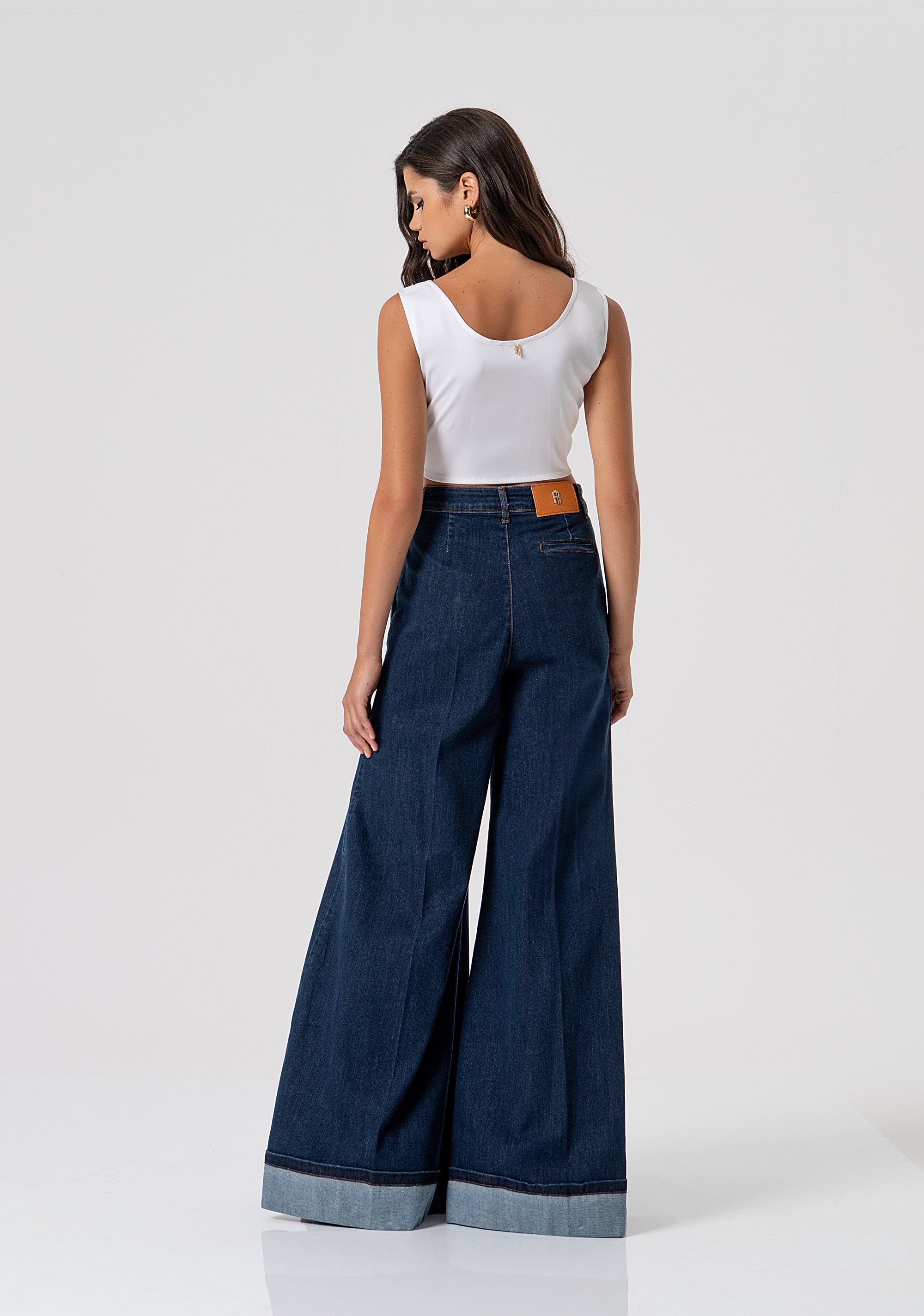 Flare palazzo pant jeans made in denim with dark wash Fracomina FS26SV3017D40193-365-4