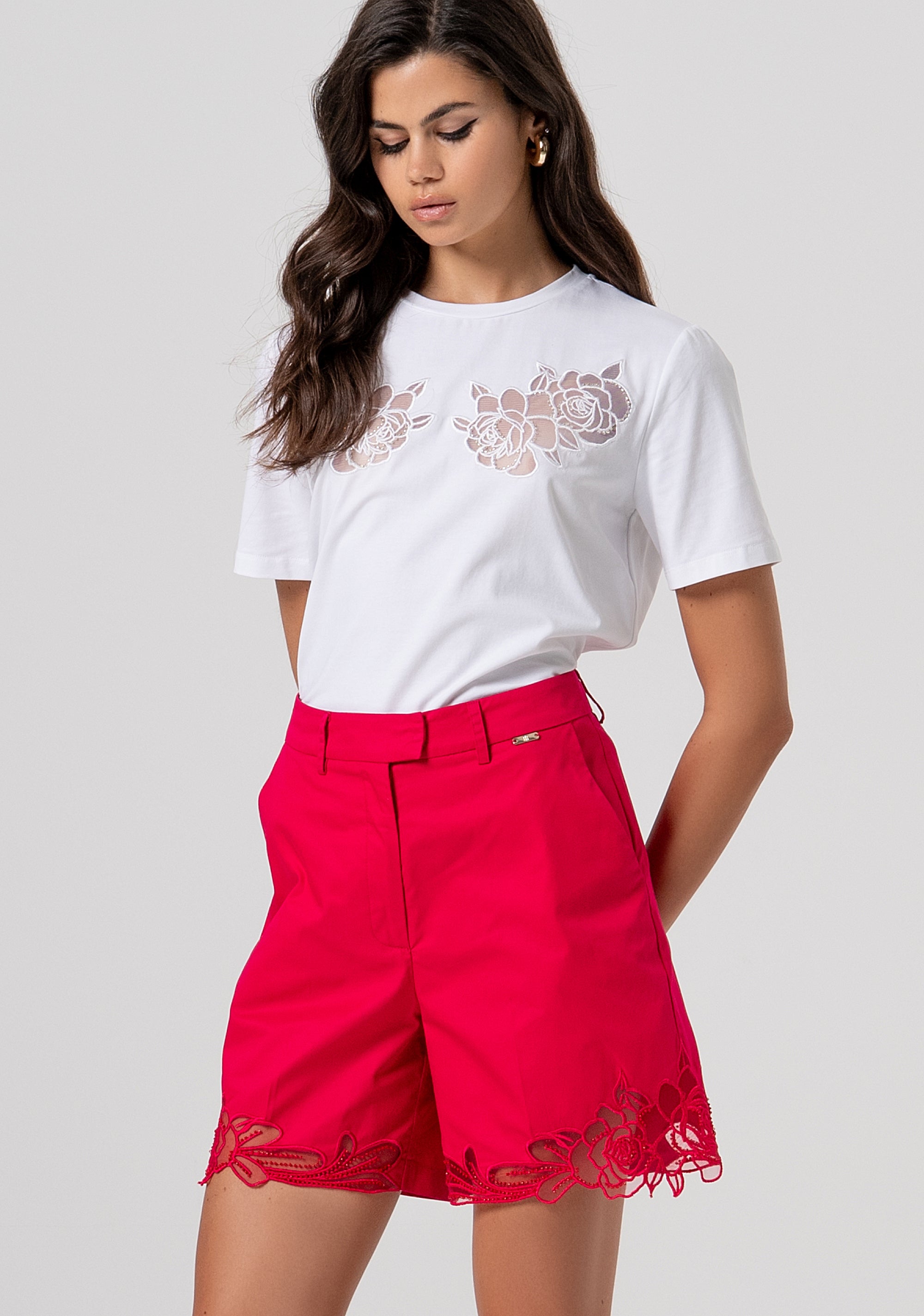 Short pant regular fit with embroideries at the bottom Fracomina FS26SV6002W400E5-689-2