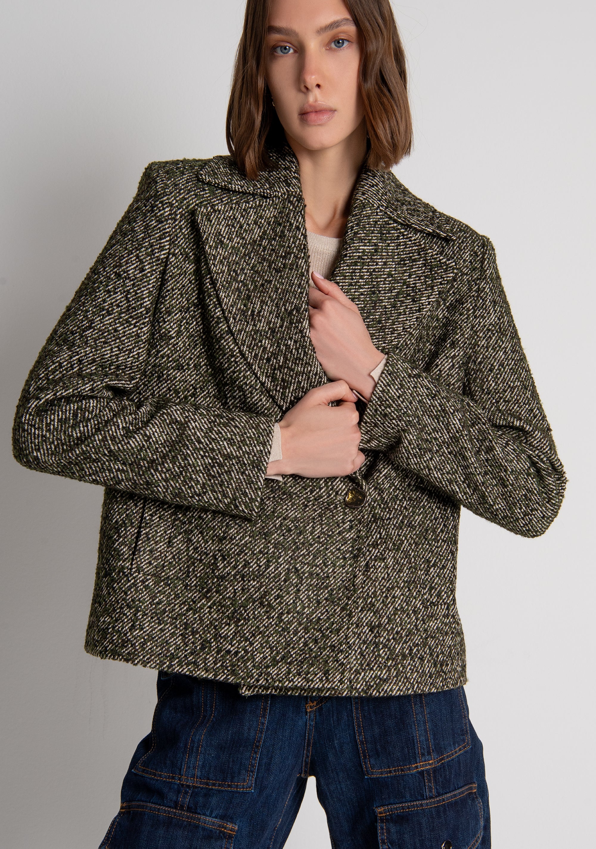Coat regular fit double breasted made in tweed Fracomina FS26WC1001W857F7-813