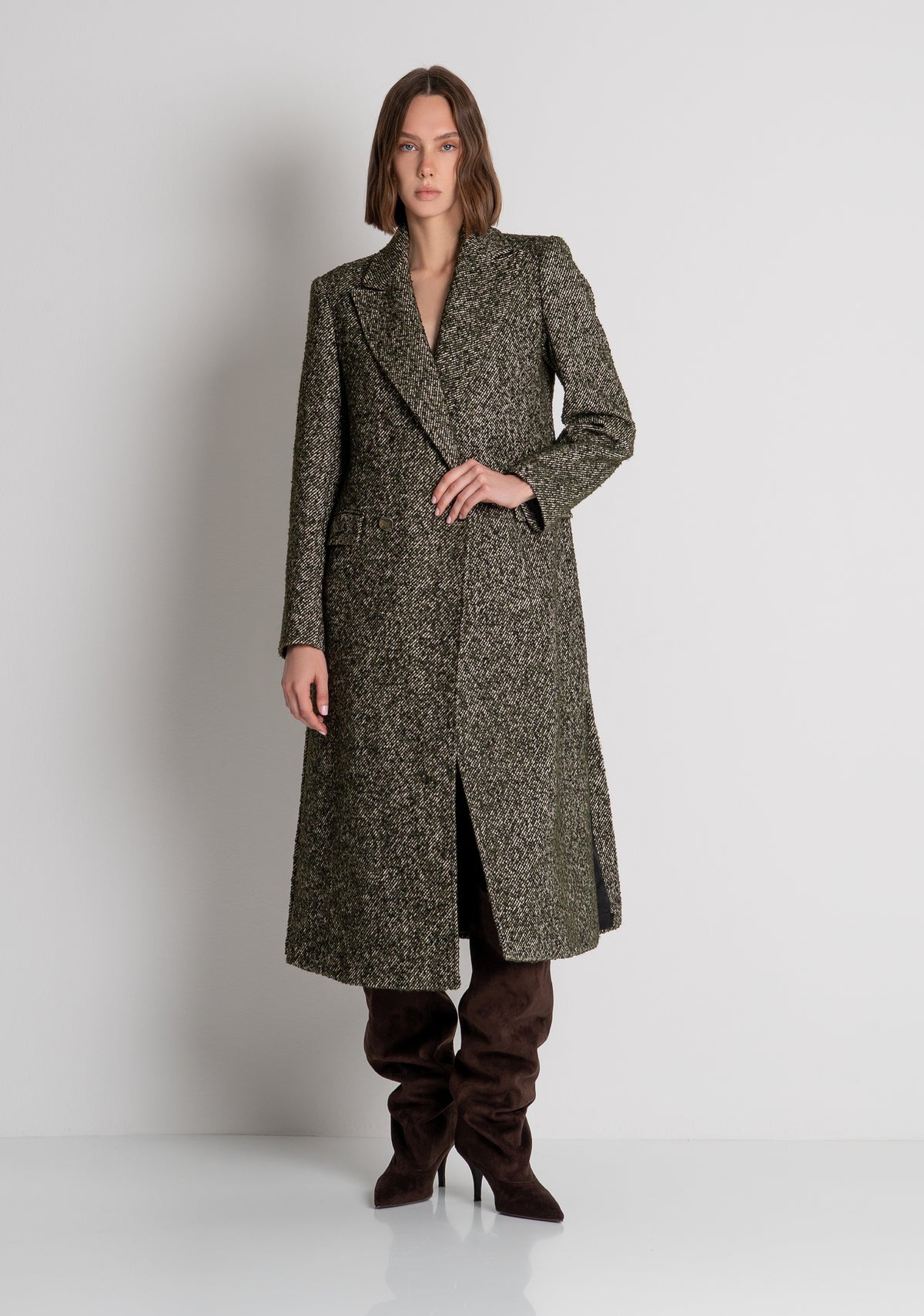 Long coat regular fit double breasted made in tweed Fracomina FS26WC1002W857F7-813-2
