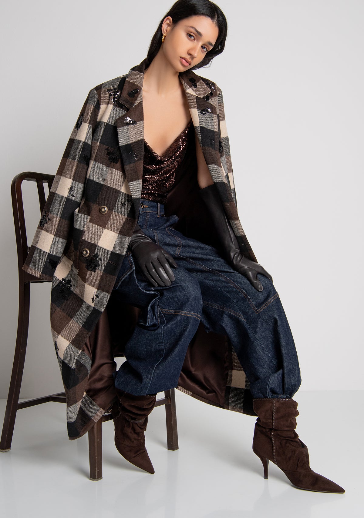 Long coat regular fit with diamond pattern Fracomina FS26WC1003W50495-091