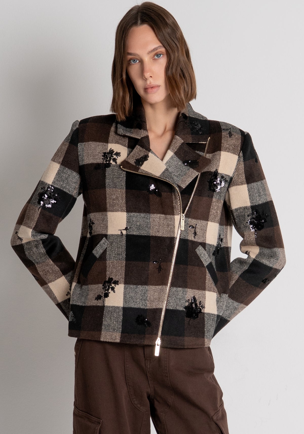 Biker jacket regular fit with diamond pattern Fracomina FS26WC1004W50495-091-2