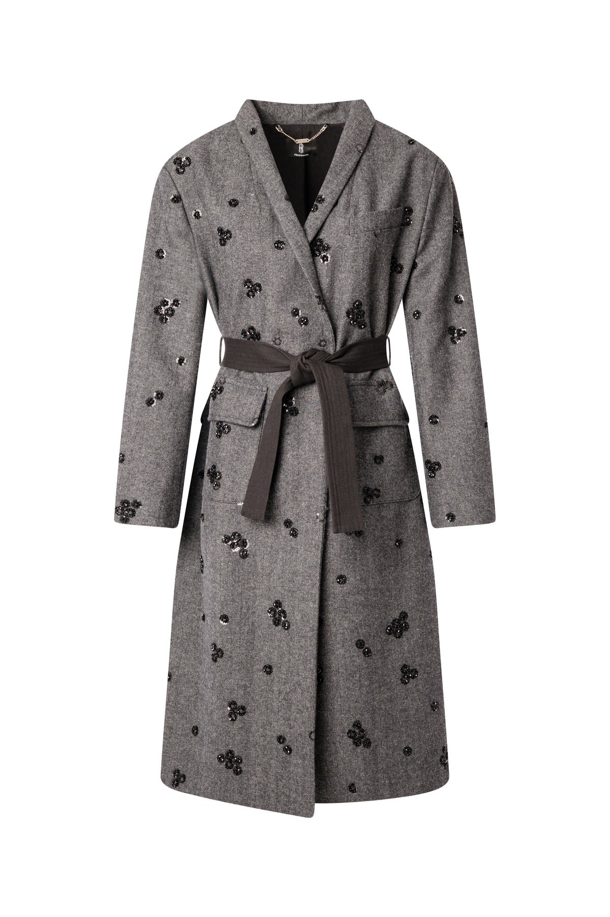 Long coat regular fit double breasted with sequins applications Fracomina FS26WC1009W863R9-K10-1