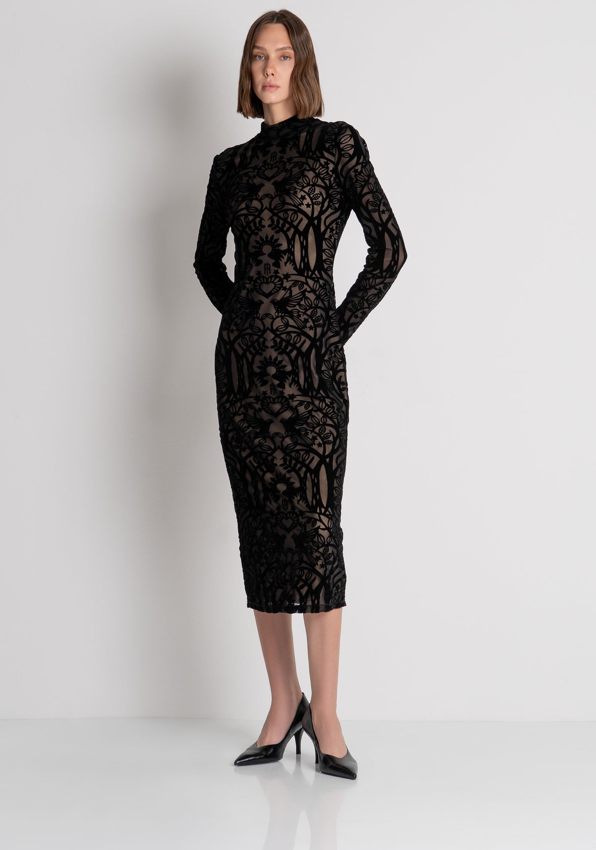 Dress slim fit middle length made in flocking lace Fracomina FS26WD2003W858Q5-053-2