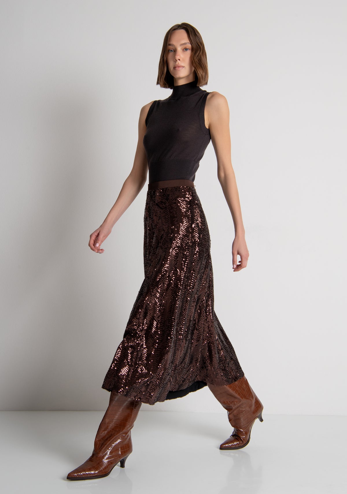 Skirt flare middle length made in fabric with sequins Fracomina FS26WG2004W53601-091-2