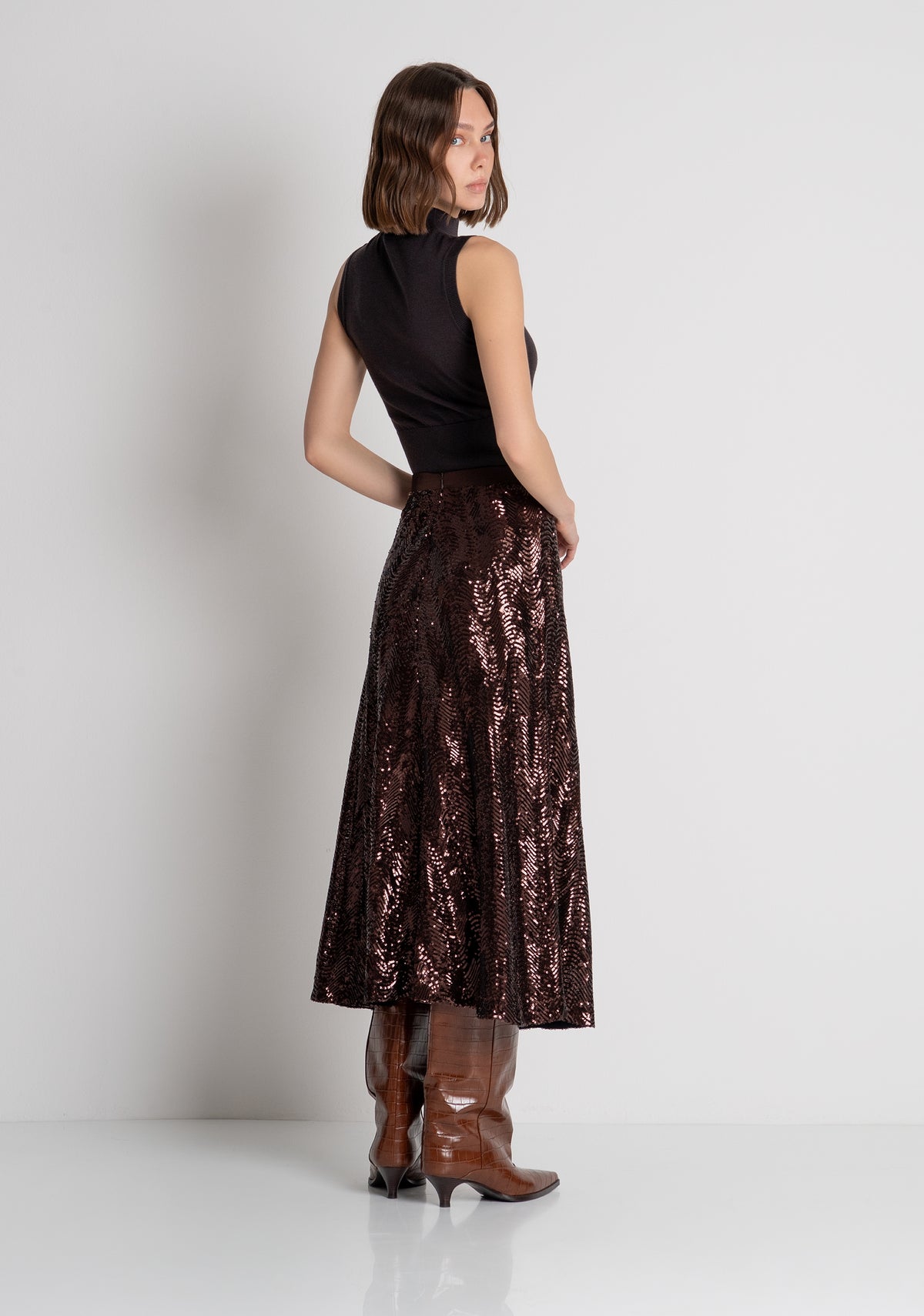 Skirt flare middle length made in fabric with sequins Fracomina FS26WG2004W53601-091-4