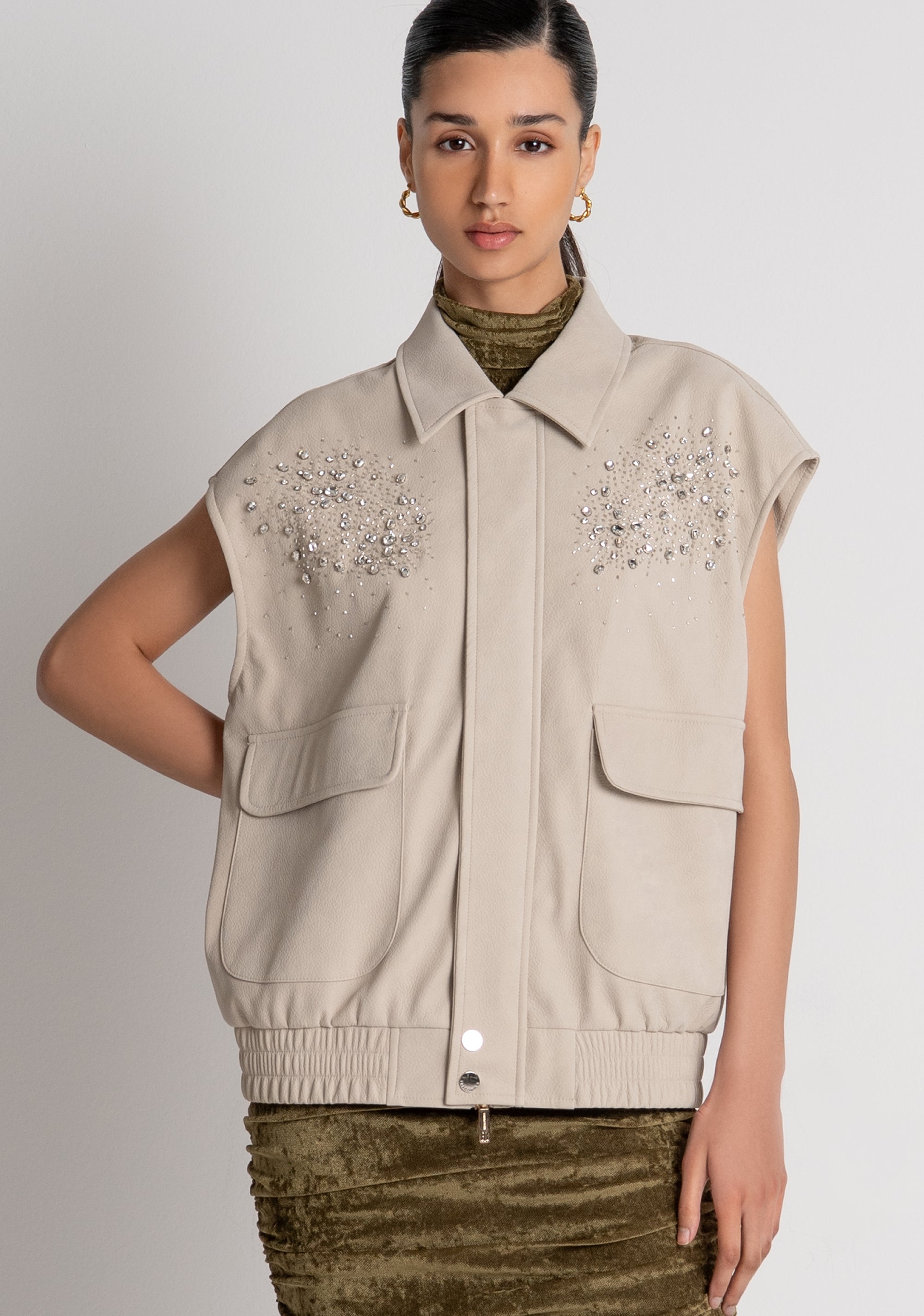 Sleeveless jacket with jewelry applications Fracomina FS26WJ2002P411R9-257-2