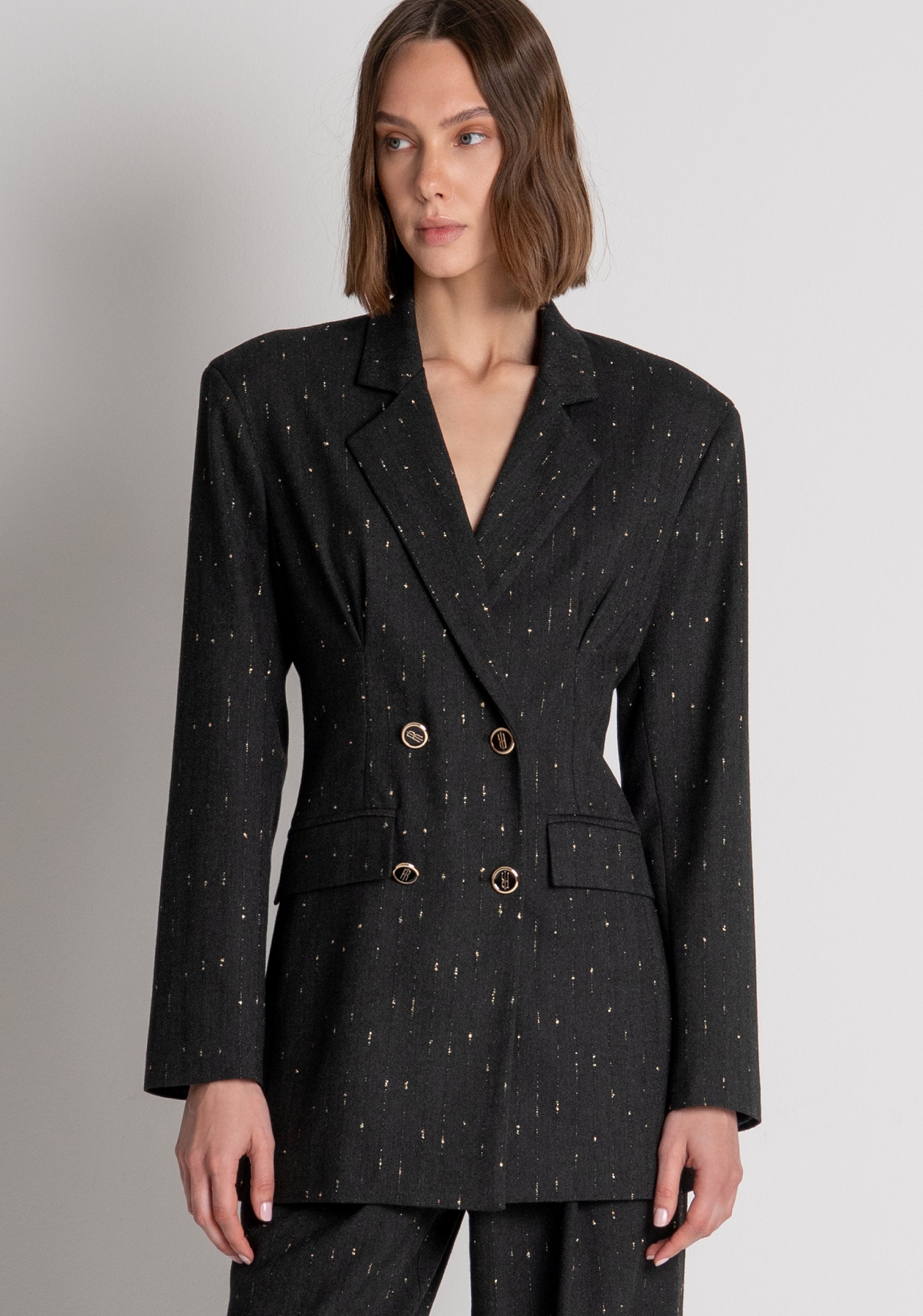 Blazer jacket regular fit double breasted made in pinstriped fabric Fracomina FS26WJ3006W726Q7-053-2