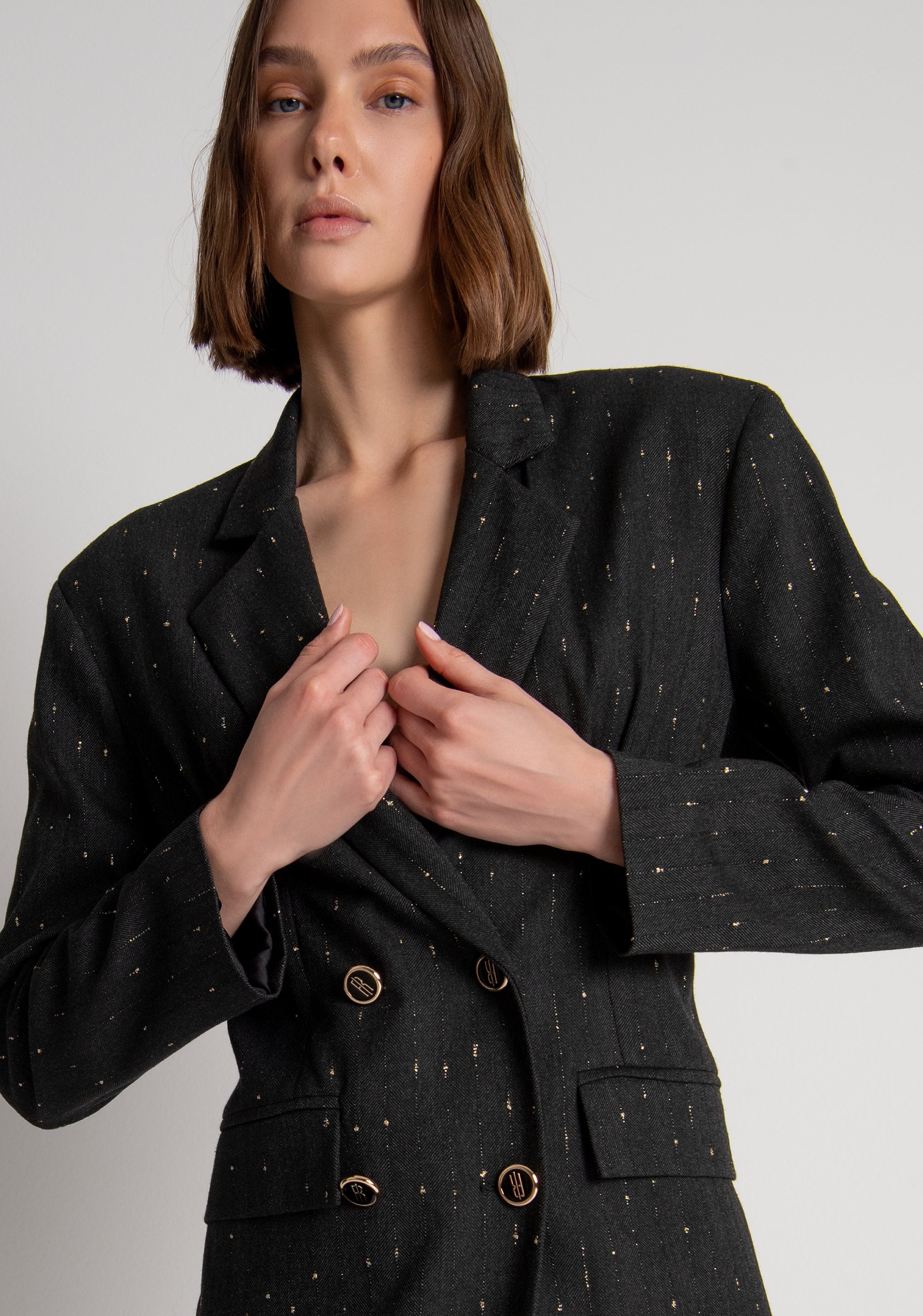 Blazer jacket regular fit double breasted made in pinstriped fabric Fracomina FS26WJ3006W726Q7-053-3