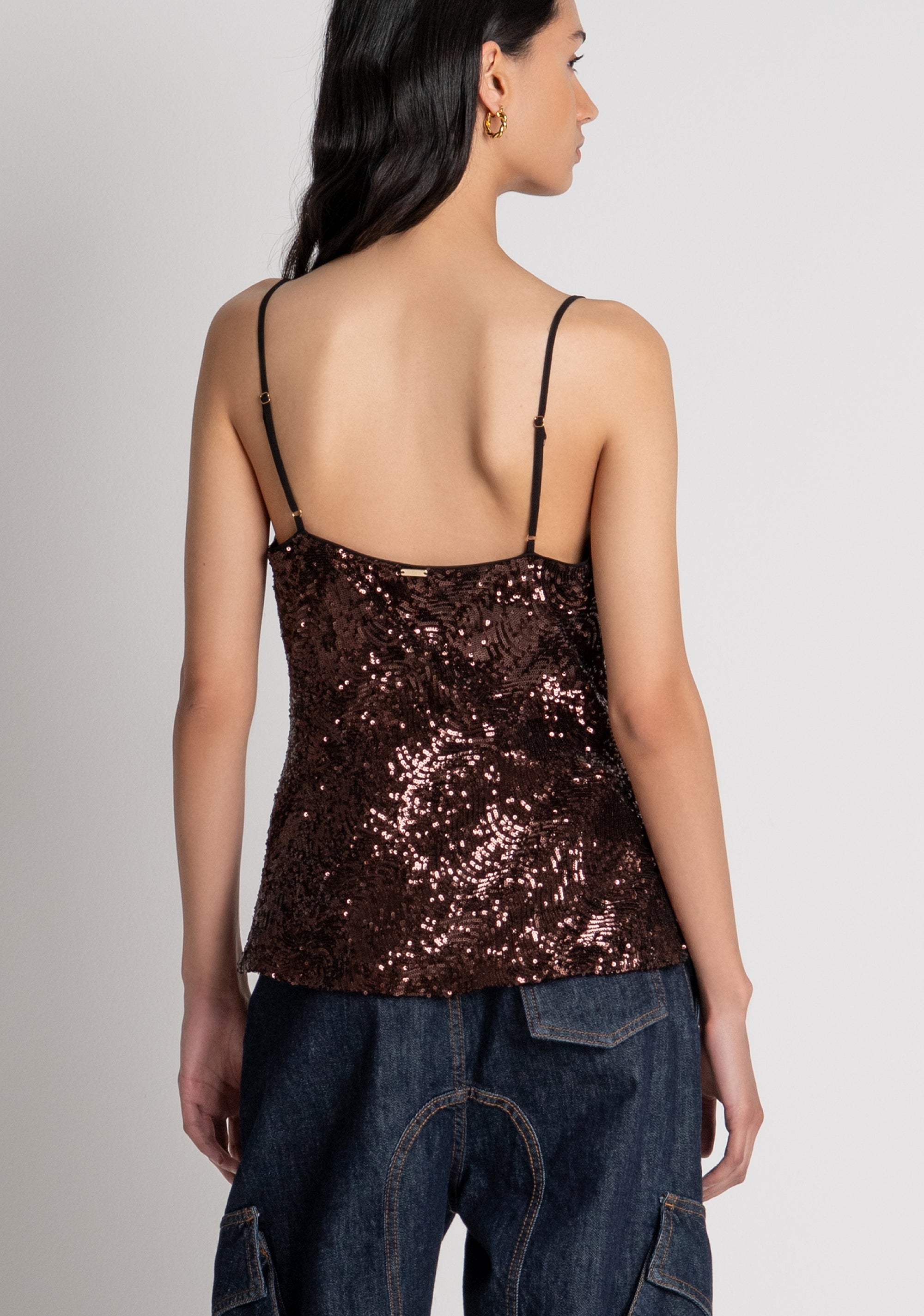Tank top made in fabric with sequins Fracomina FS26WT2002W53601-091-4