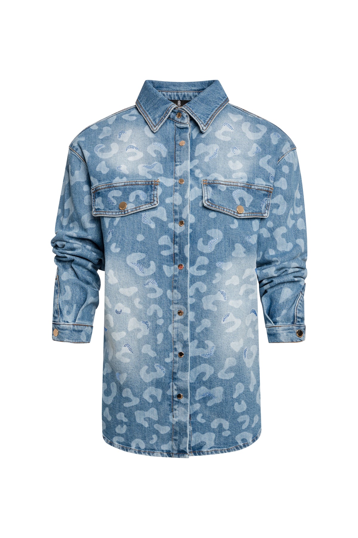 Shirt regular fit made in denim with middle wash and animalier pattern Fracomina FS26WT6016D401L7-K02-1