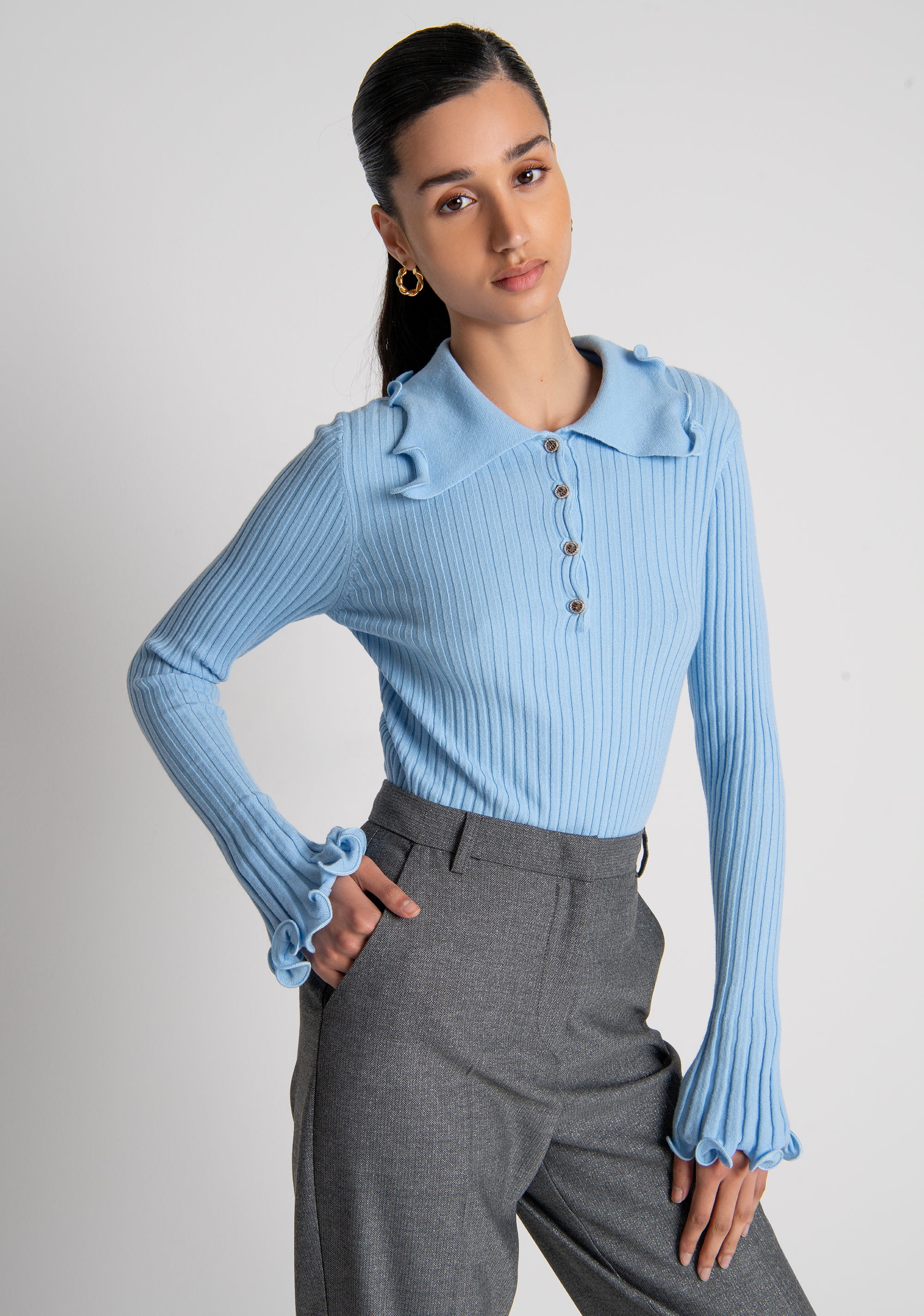 Knitwear polo style slim fit with frills Fracomina FS26WT7034K42001-252