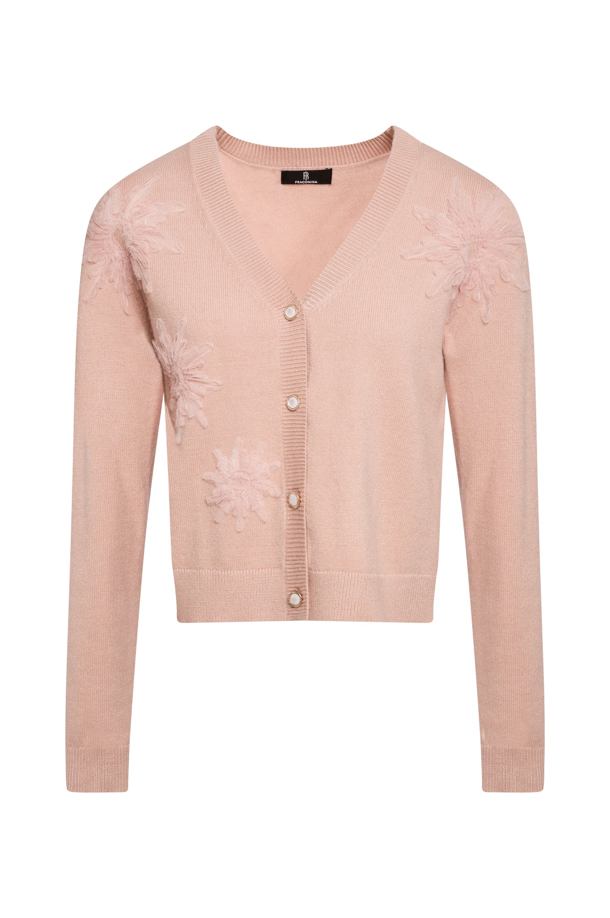 Knitted cardigan cropped with flowery applications Fracomina FS26WT8004K502E5-K28-1