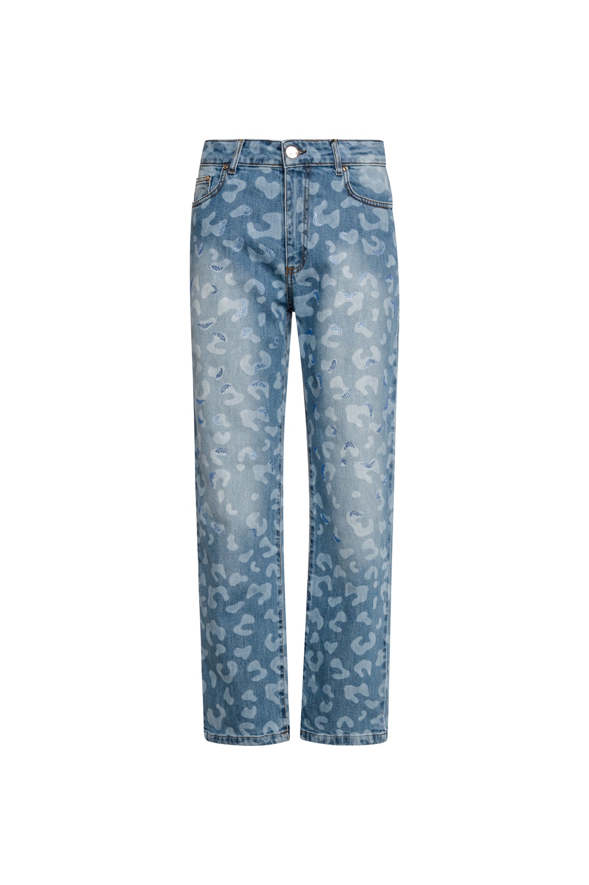 Jeans wide leg made in denim with light wash and animalier pattern Fracomina FS26WV2005D401L7-K02-1