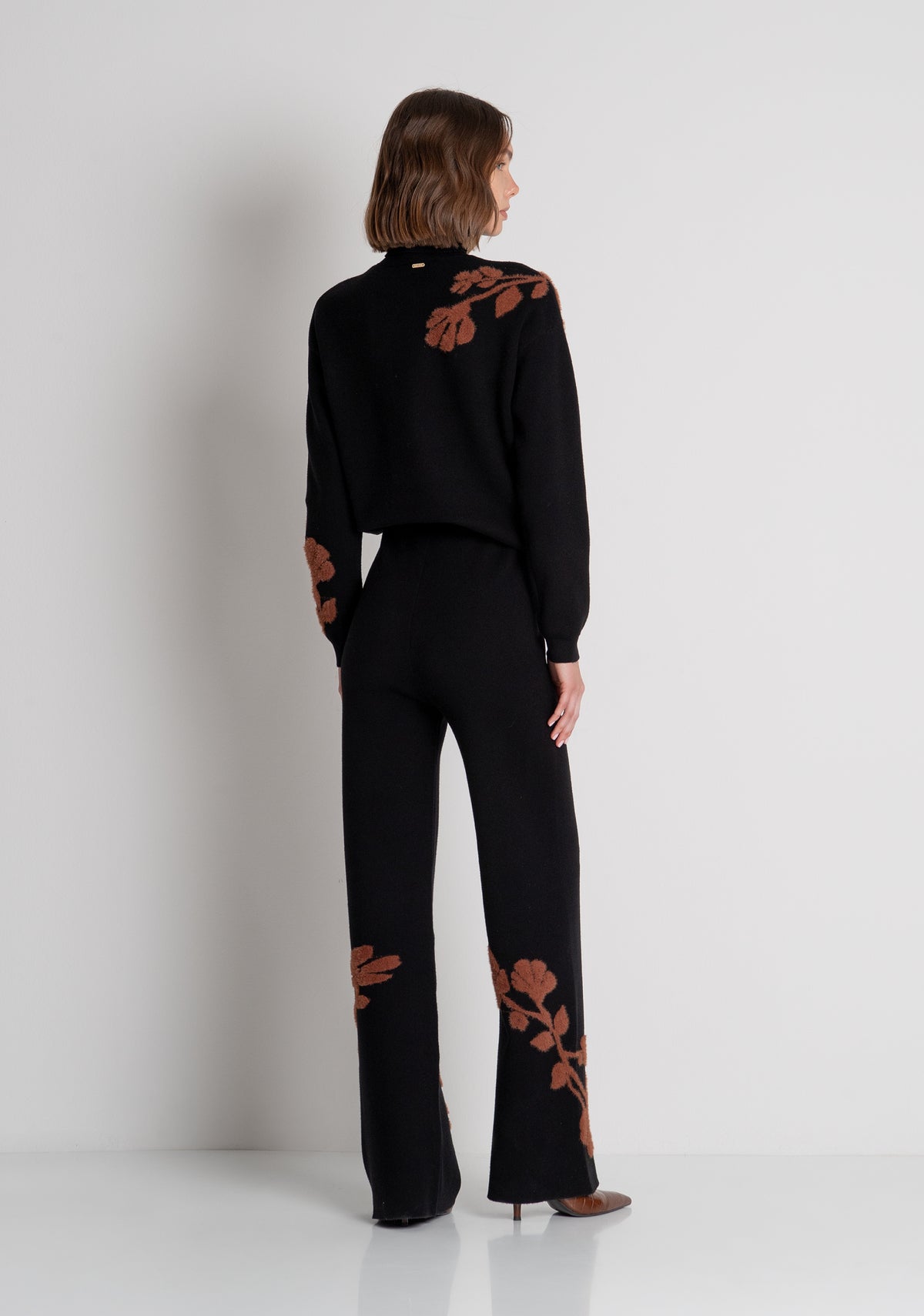 Knitted palazzo pant wide fit with flowery jacquard Fracomina FS26WV3004K50201-P16-3