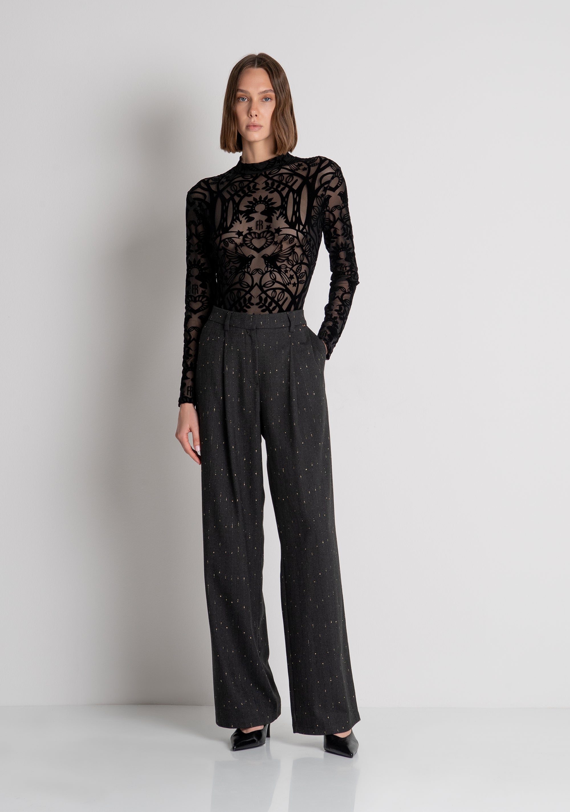 Palazzo pant wide fit made in pinstriped fabric Fracomina FS26WV3009W726Q7-053-2