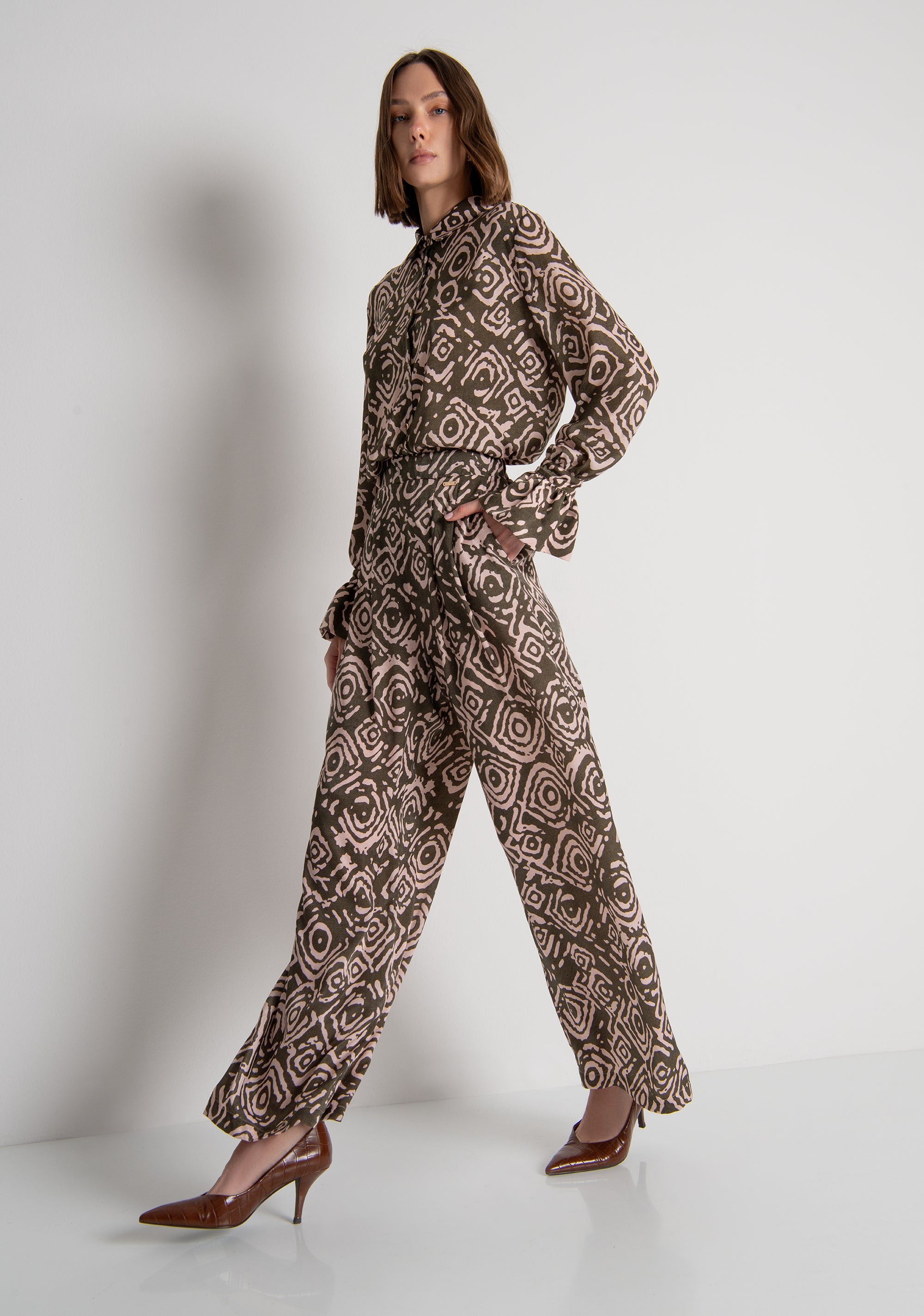 Palazzo pant wide fit with geometrical pattern Fracomina FS26WV3011W411Y8-P15-2