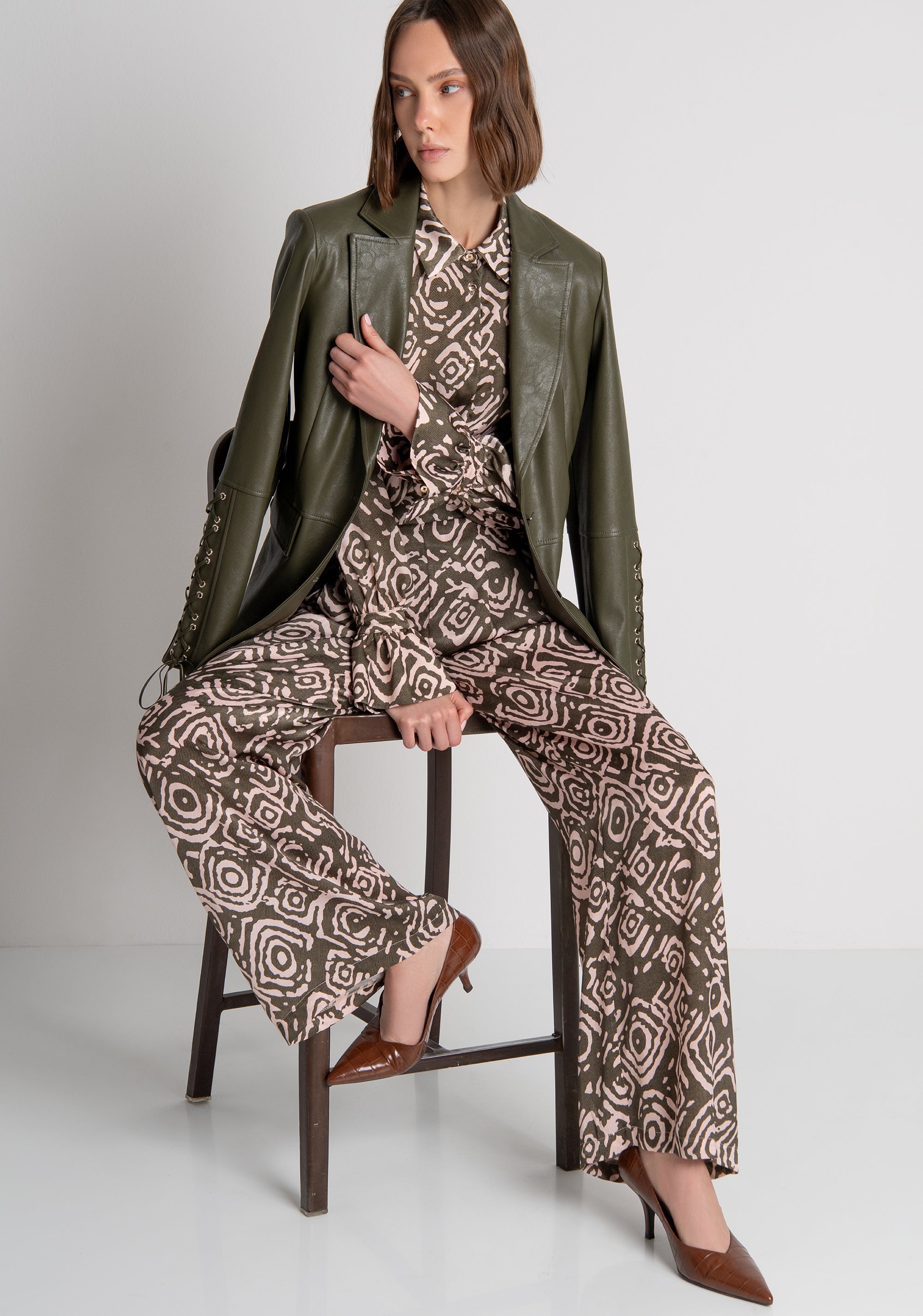 Palazzo pant wide fit with geometrical pattern Fracomina FS26WV3011W411Y8-P15