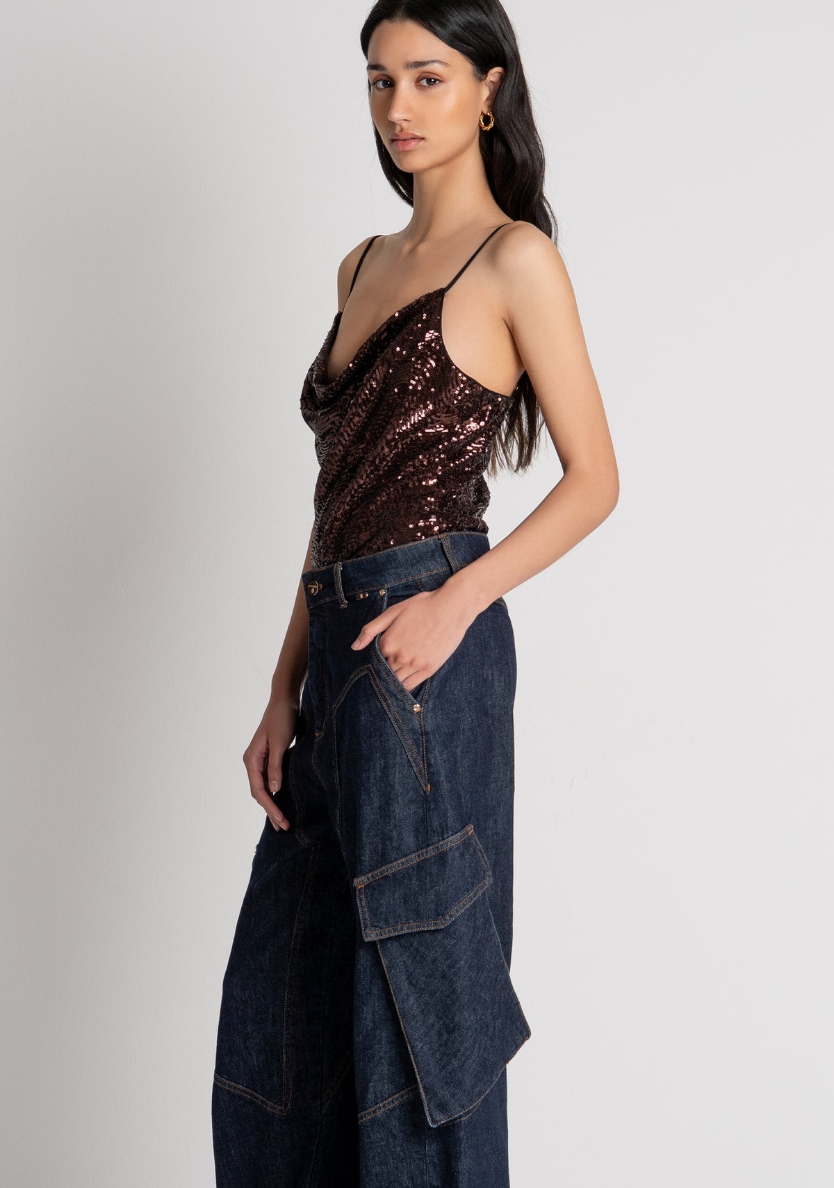 Jeans carrot balloon fit made in denim with dark wash Fracomina FS26WVC001D40193-365-3