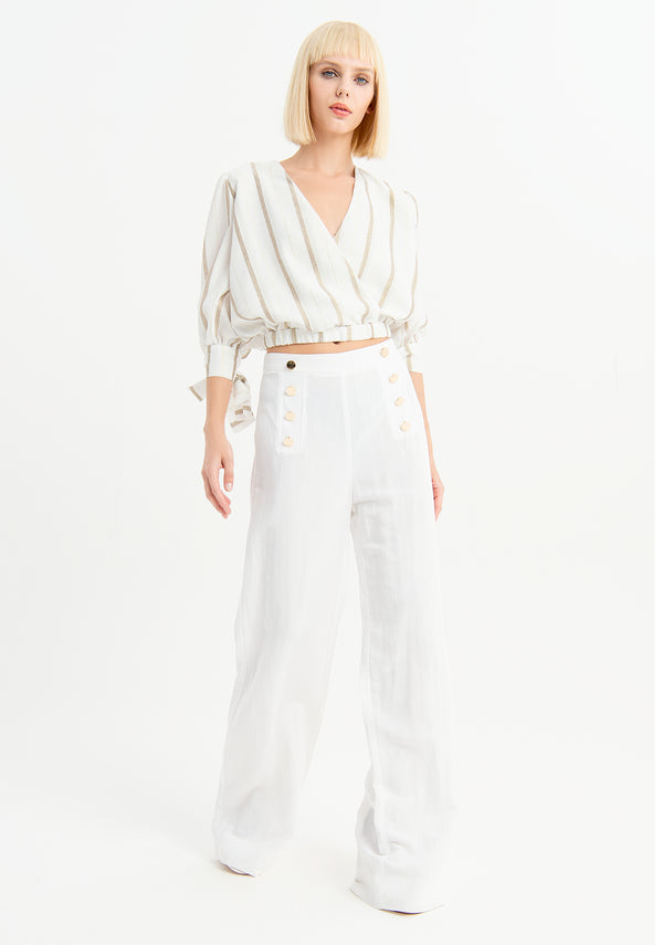 High-waisted palazzo trousers with gold buttons Fracomina FU23SV3004W46701-278