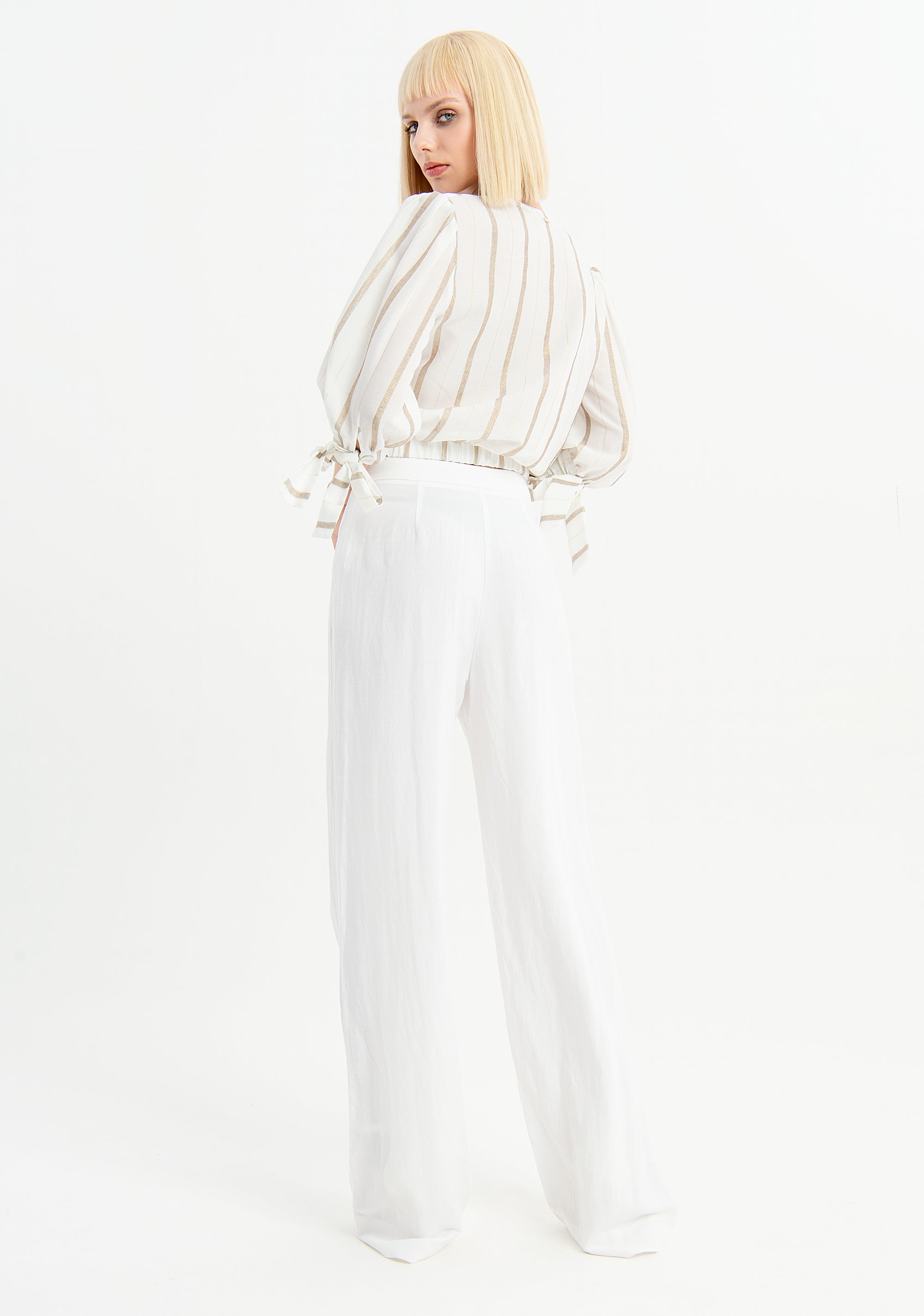 High-waisted palazzo trousers with gold buttons Fracomina FU23SV3004W46701-278_3