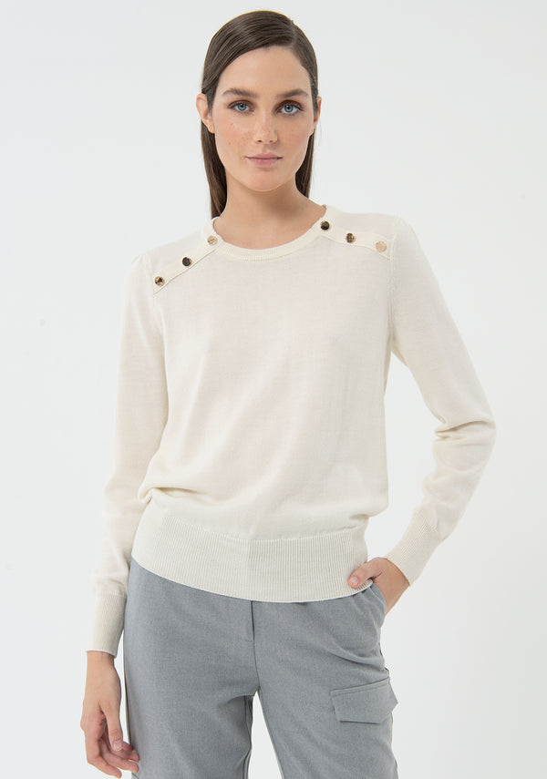Regular Ribbed Sweater adorned with decorative buttons Fracomina FU23WT7005K52701-108