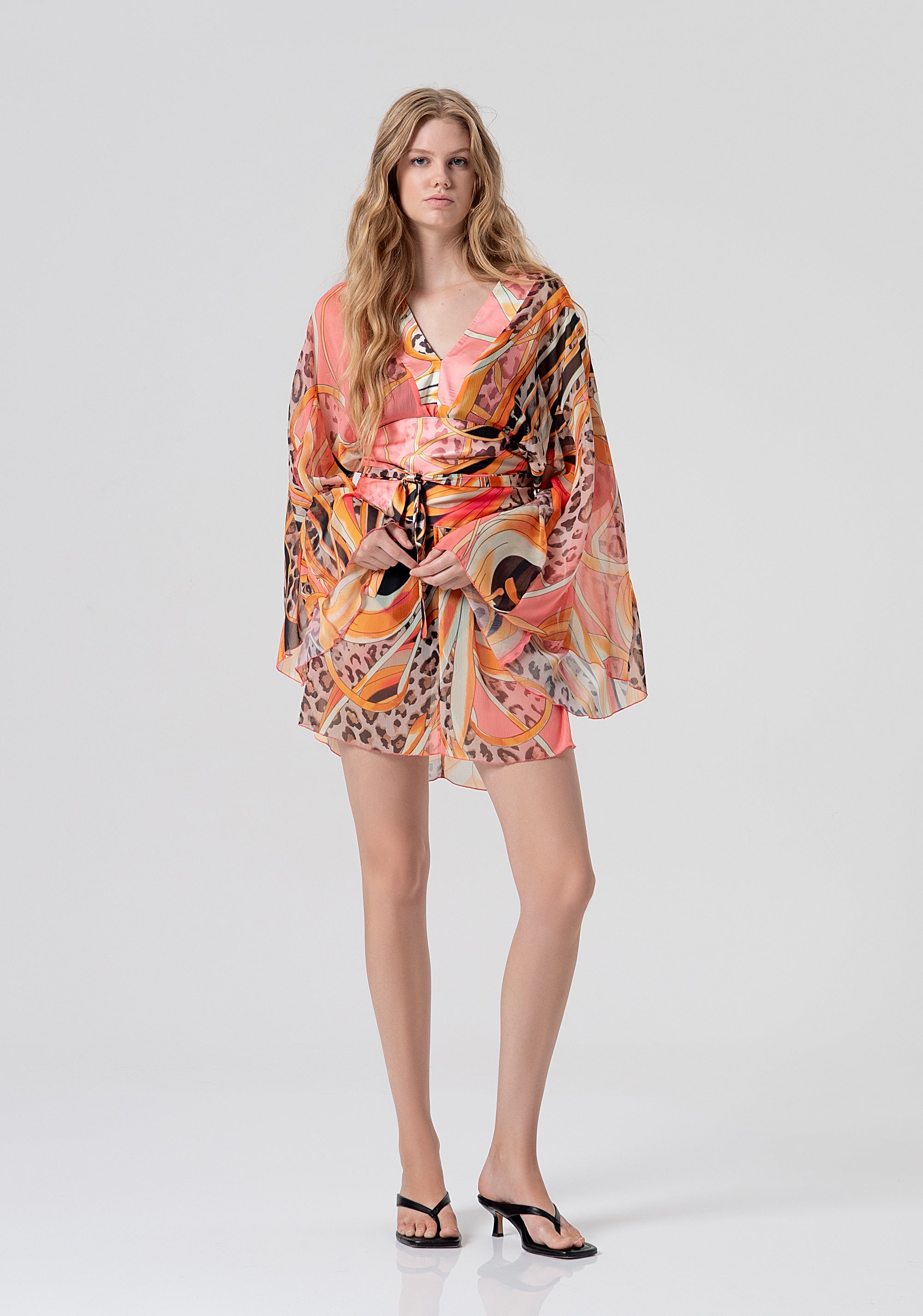 Mini dress regular fit kaftano style with conceptual pattern Fracomina FV26SD1001W412J8-222-1