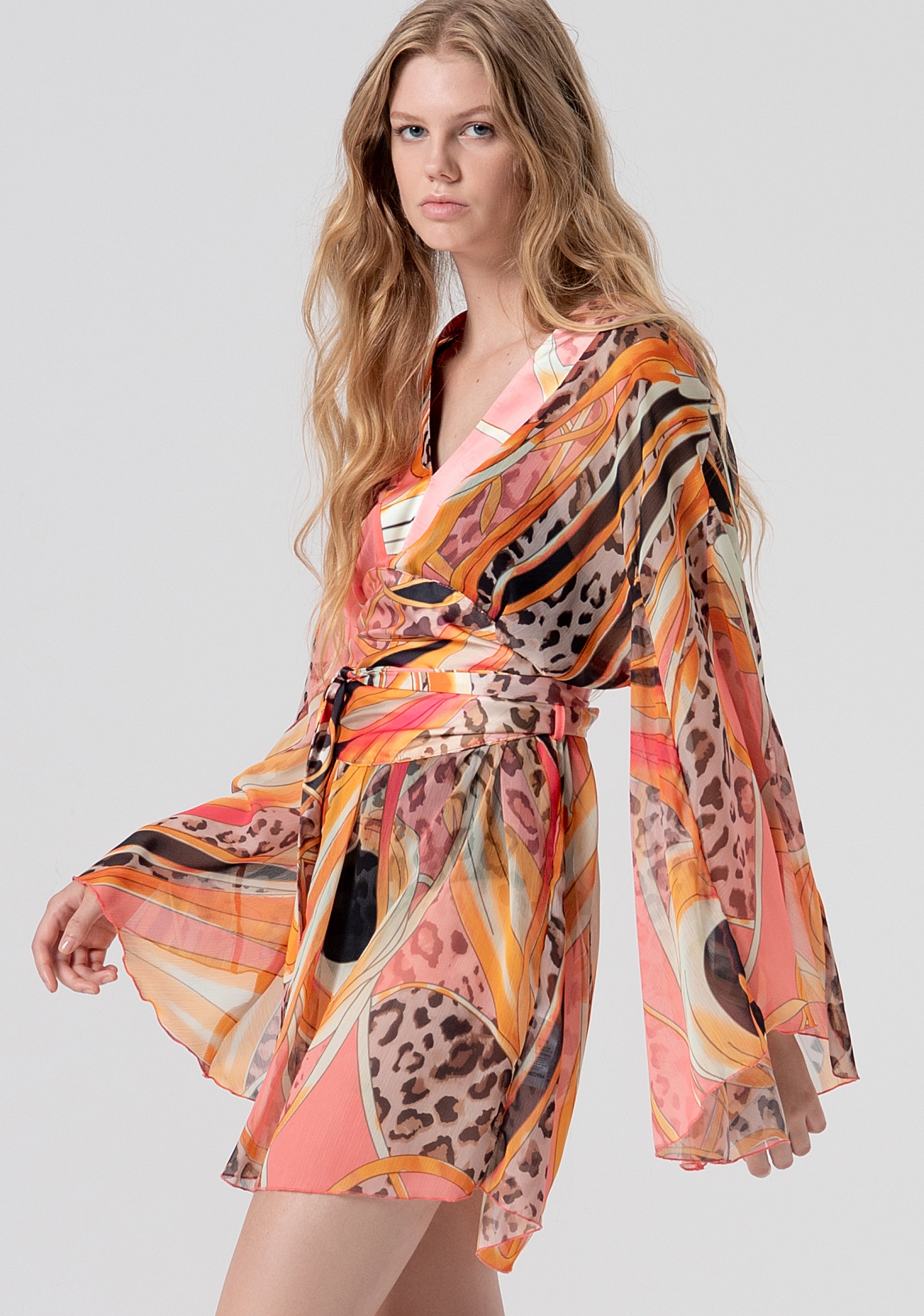Mini dress regular fit kaftano style with conceptual pattern Fracomina FV26SD1001W412J8-222-2