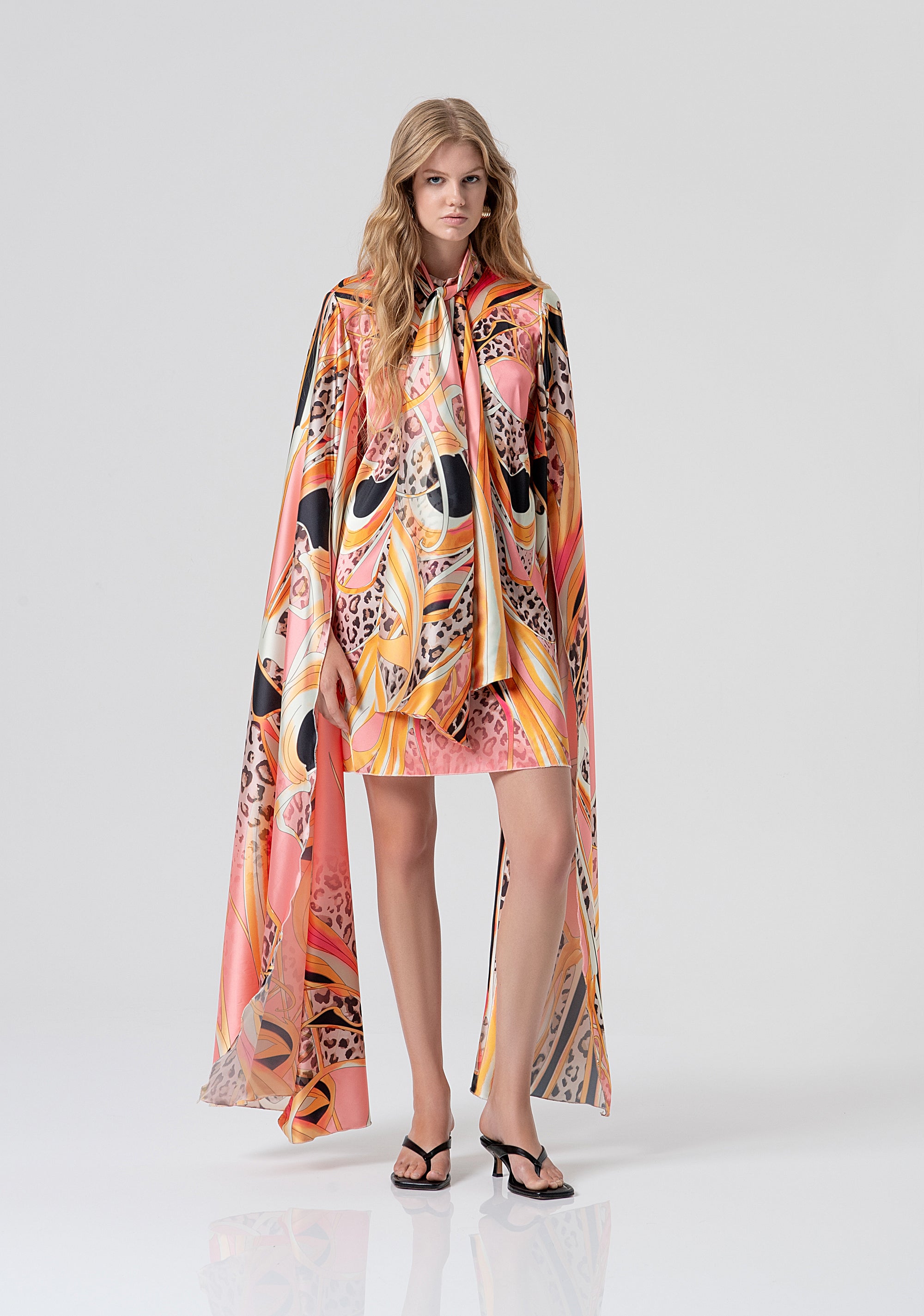 Mini dress A-style made in satin with conceptual pattern Fracomina FV26SD1003W755J8-222-1