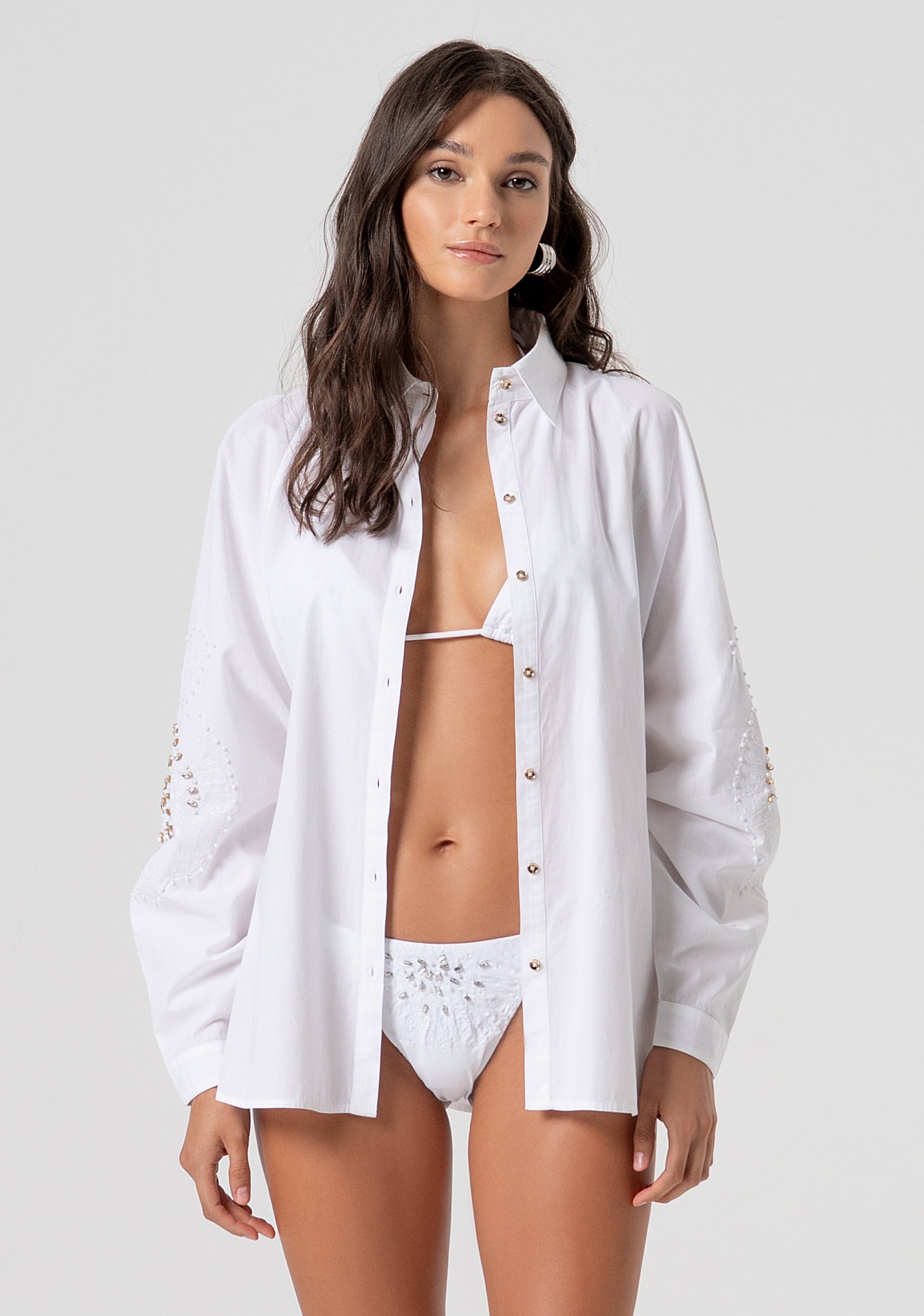 Shirt over fit made in popeline with shiny stones Fracomina FV26ST6002W430E5-278-1