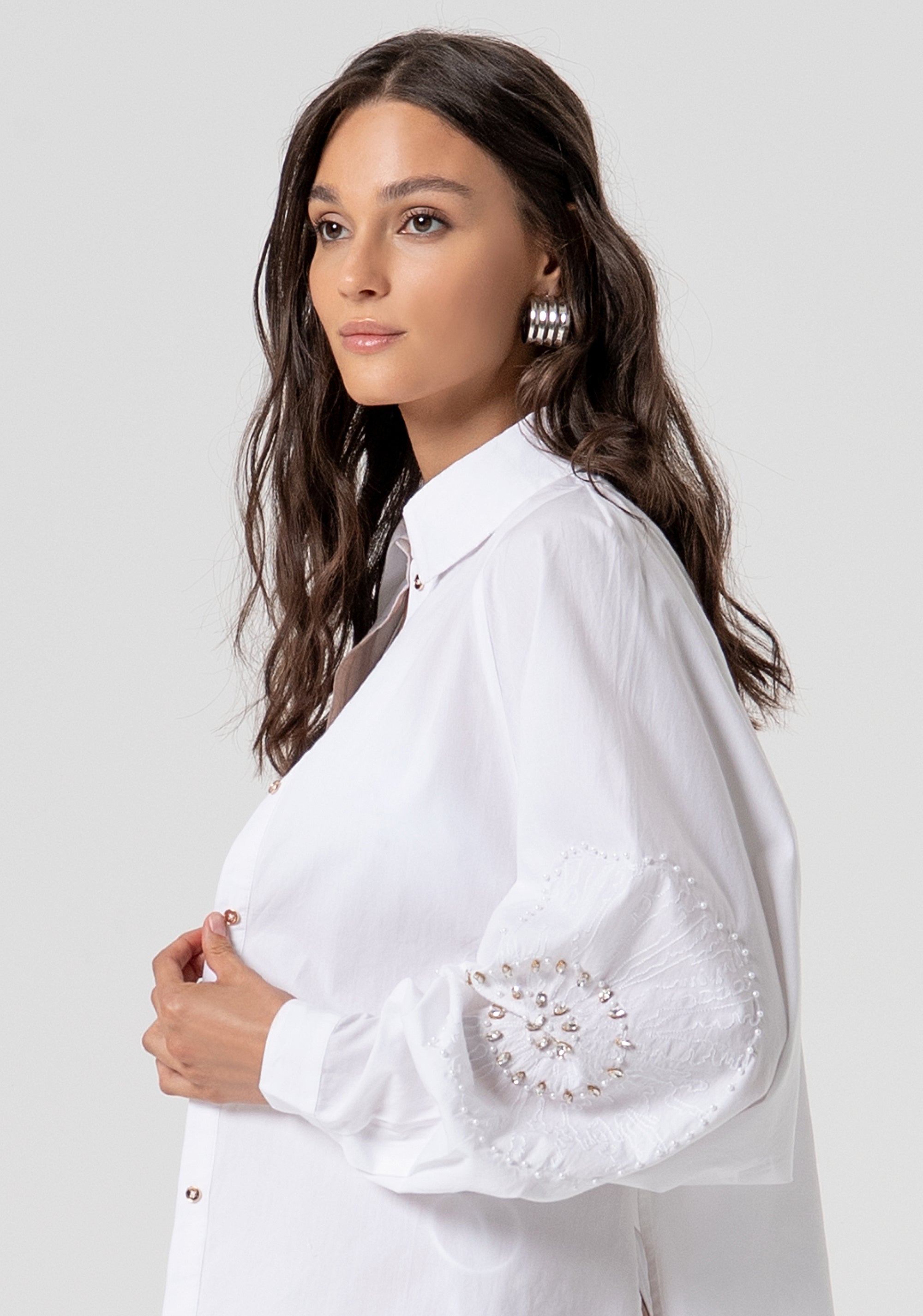 Shirt over fit made in popeline with shiny stones Fracomina FV26ST6002W430E5-278-2