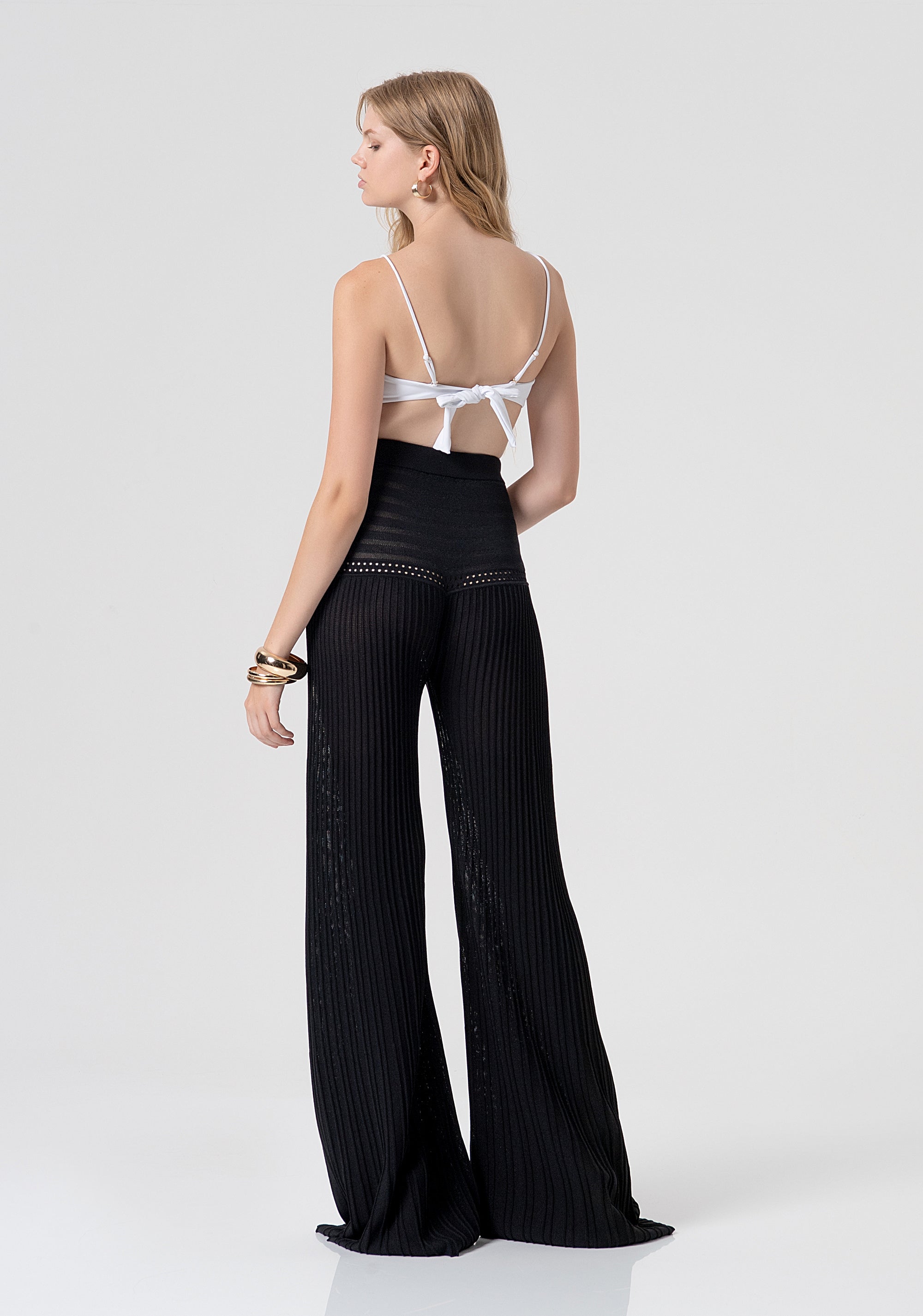 Knitted palazzo pant flare with plissè effect Fracomina FV26SV3002K416F9-053-3