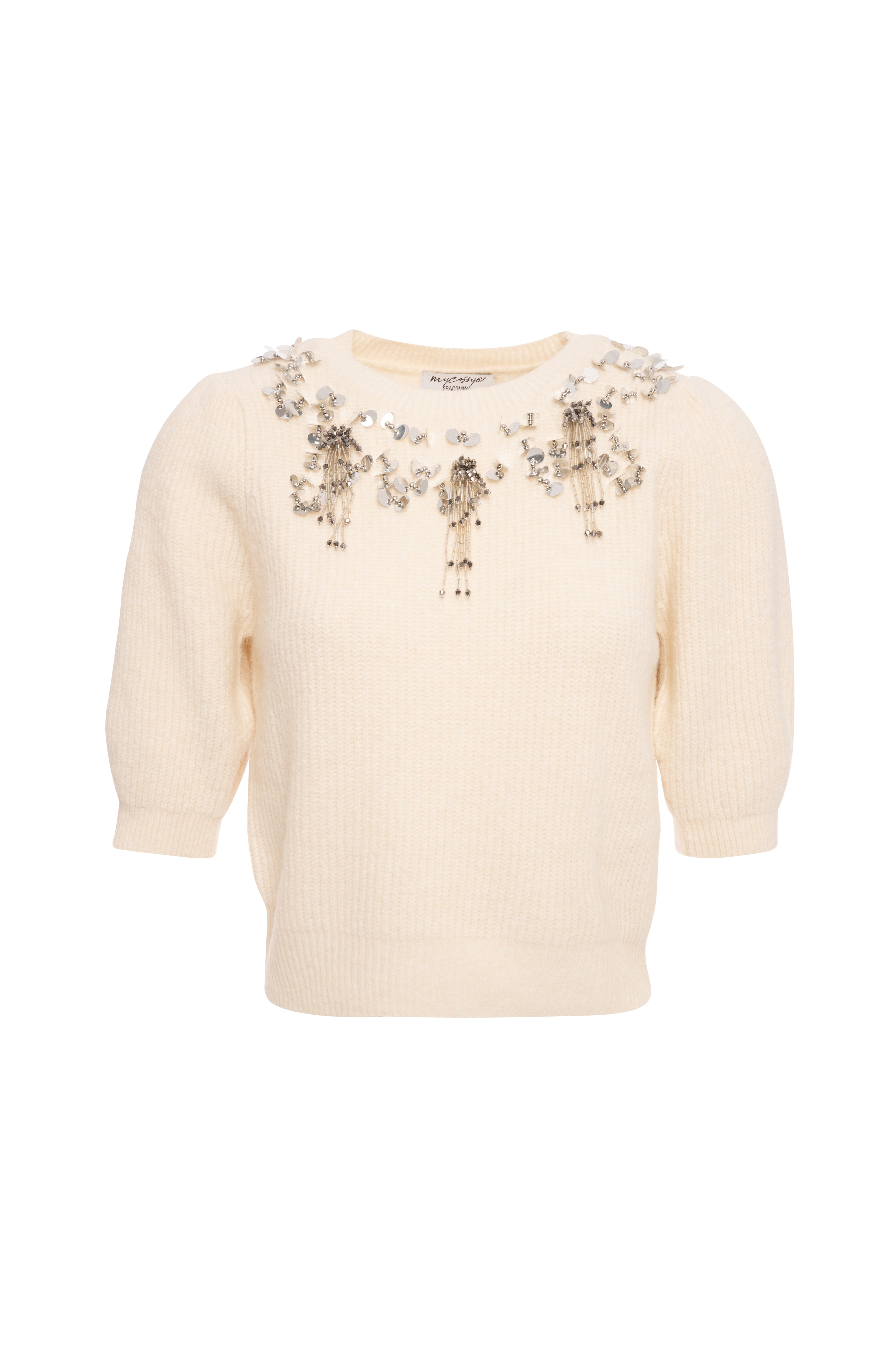 Knitwear cropped with jewelry applications Fracomina FY26WT7058K458R9-K59-1