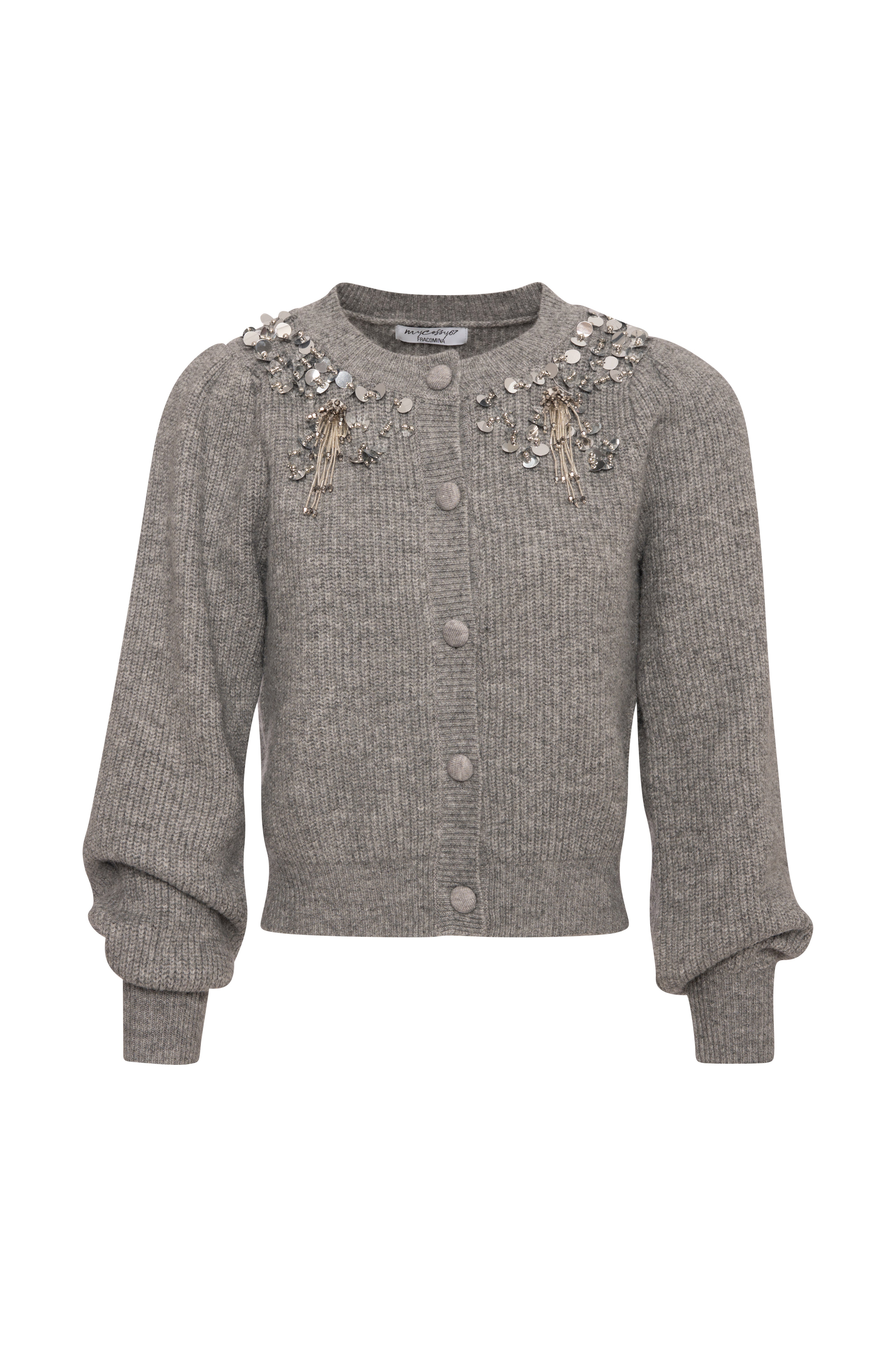 Knitted cardigan regular fit with jewelry applications Fracomina FY26WT8035K458R9-KE9-1